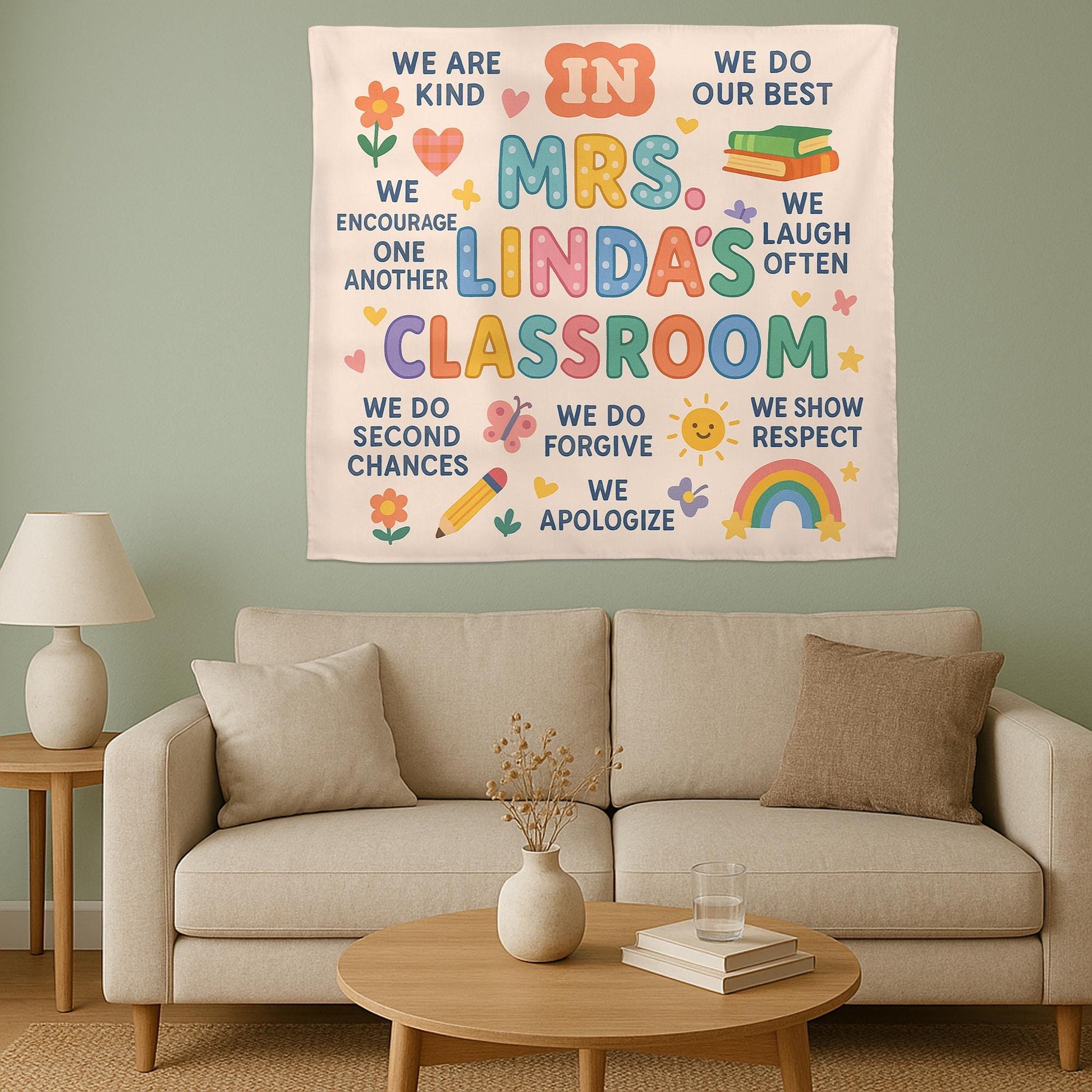 In This Classroom Tapestry, Personalized Teacher Wall Hanging, Motivational Classroom Decor, Back to School Teacher Gift