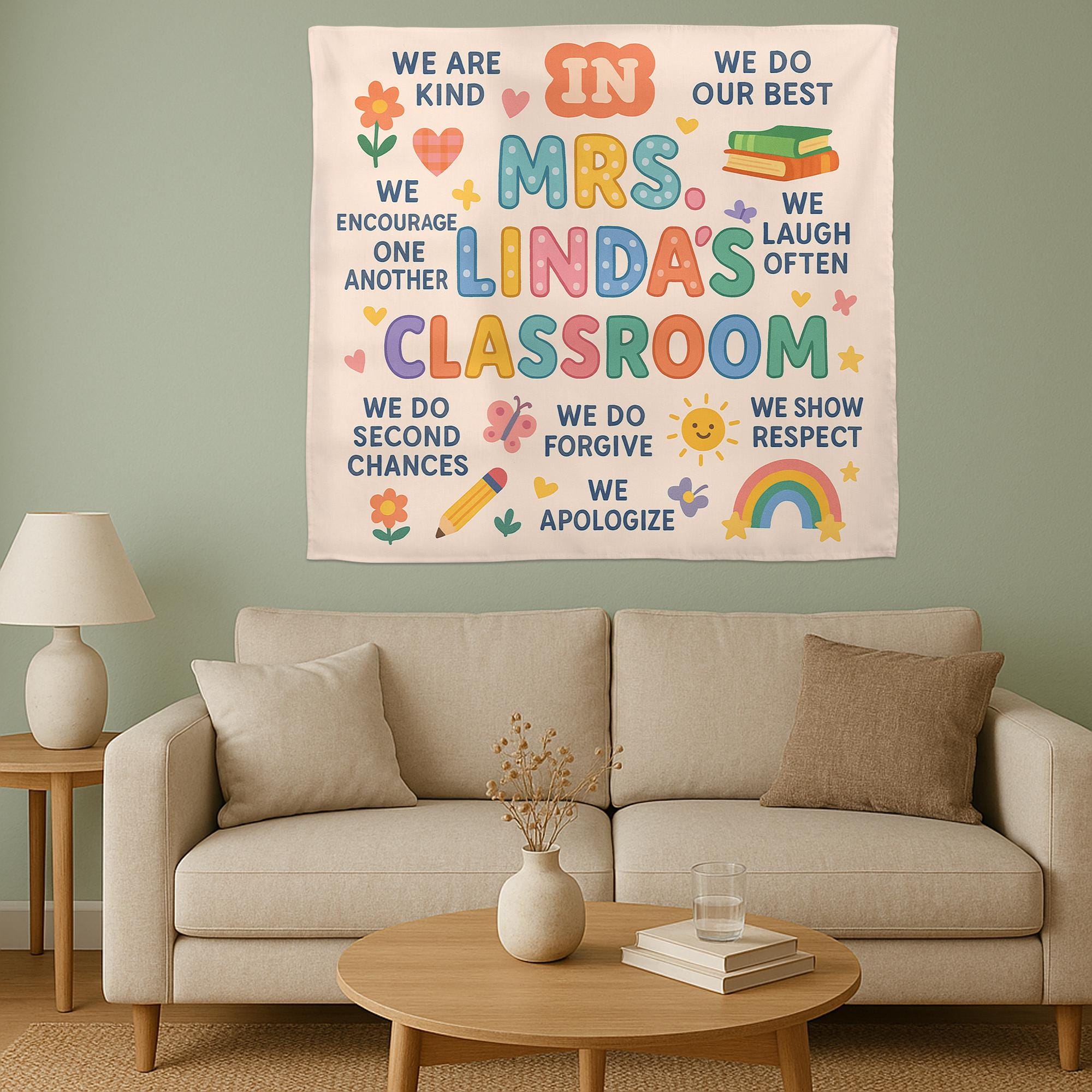 In This Classroom Tapestry, Personalized Teacher Wall Hanging, Motivational Classroom Decor, Back to School Teacher Gift