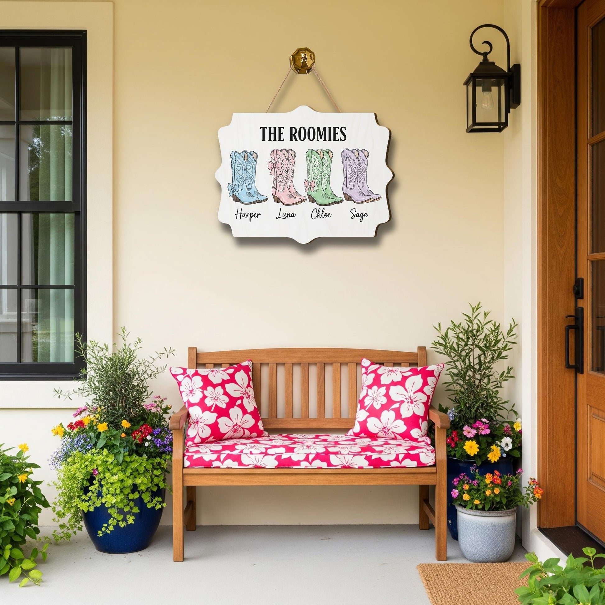 Cowgirl Roomies Sign, Custom Roomie Door Plaque, Dorm Room Door Hanger with Cowboy Boots, Personalized Room Decor