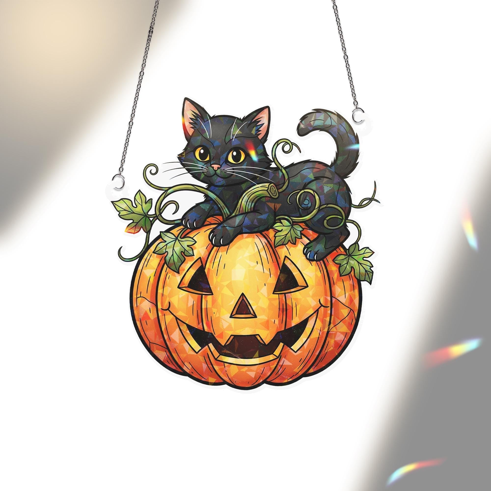 Black Cat on Pumpkin Hologram Badge Reel, Halloween ID Holder, Iridescent Kawaii Fall Badge Accessories for Nurses