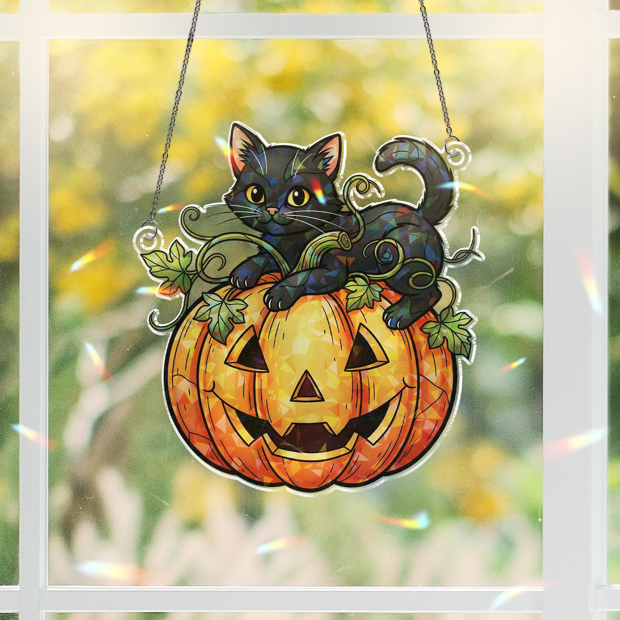 Black Cat on Pumpkin Hologram Badge Reel, Halloween ID Holder, Iridescent Kawaii Fall Badge Accessories for Nurses