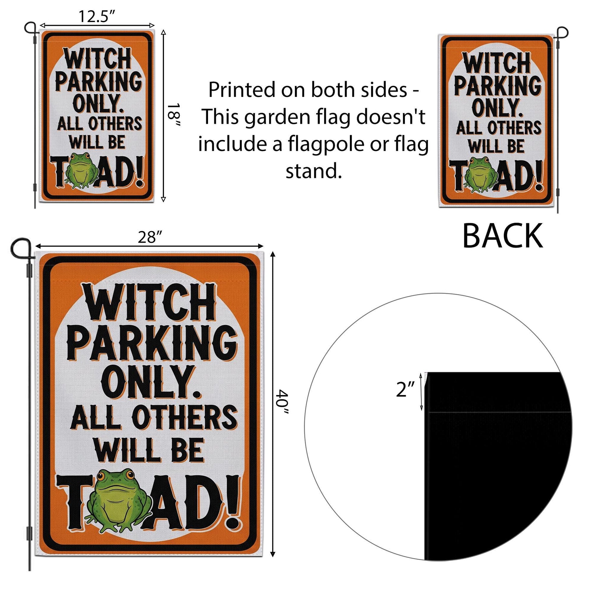 Witch Parking Only Garden Flag – Funny Halloween Toad Yard Sign, Spooky Witch Decor, Outdoor Halloween Porch Flag