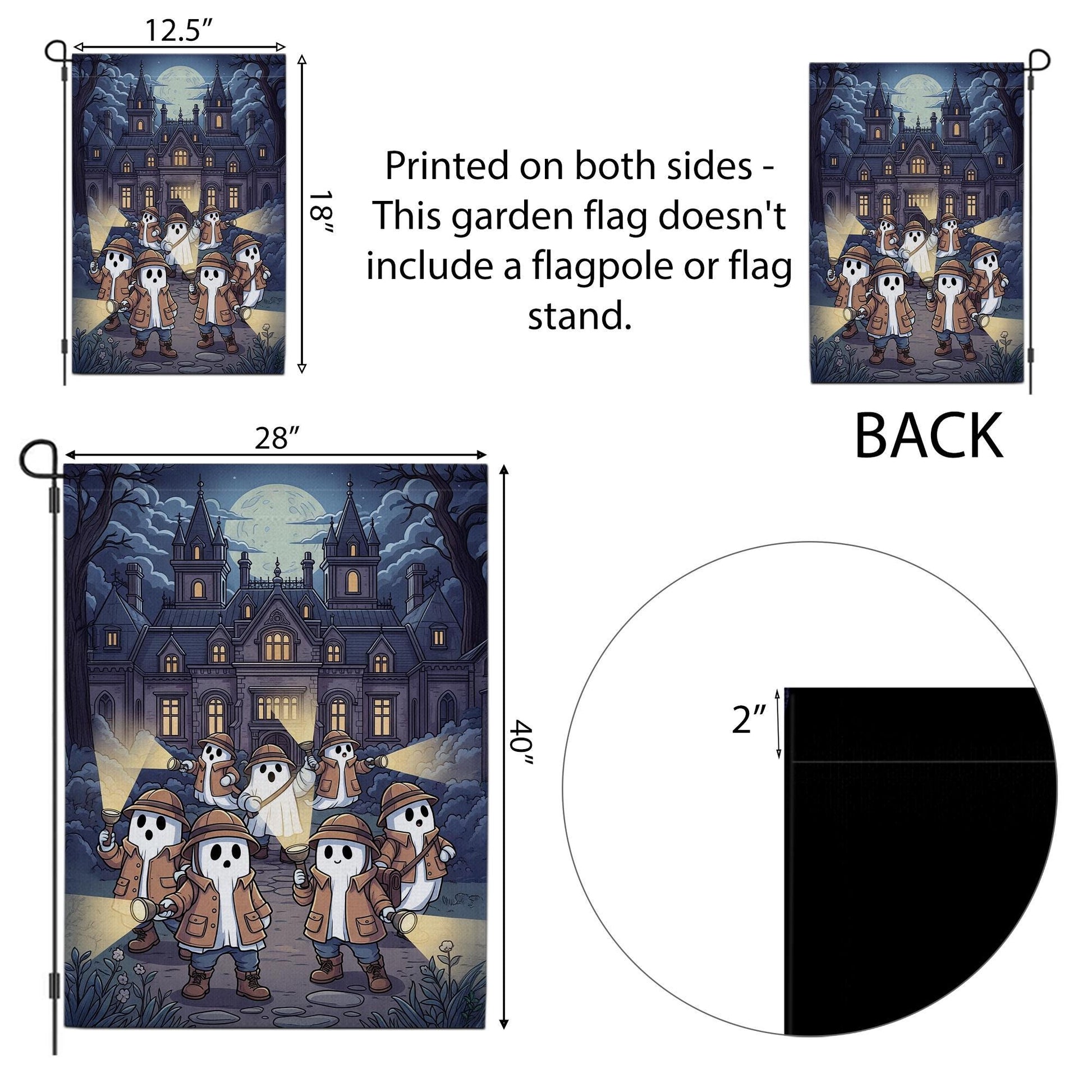 Ghost Detective Haunted Mansion Flag – Spooky Halloween Garden Flag, Haunted House Yard Decor, Trick or Treat Outdoor Flag