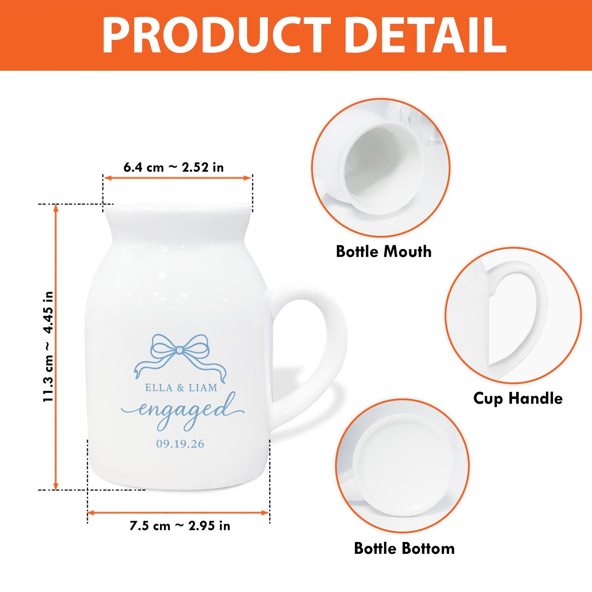 Custom Engagement Vase – Personalized Ceramic Flower Pitcher with Names & Date – Wedding or Bridal Shower Gift for Couples