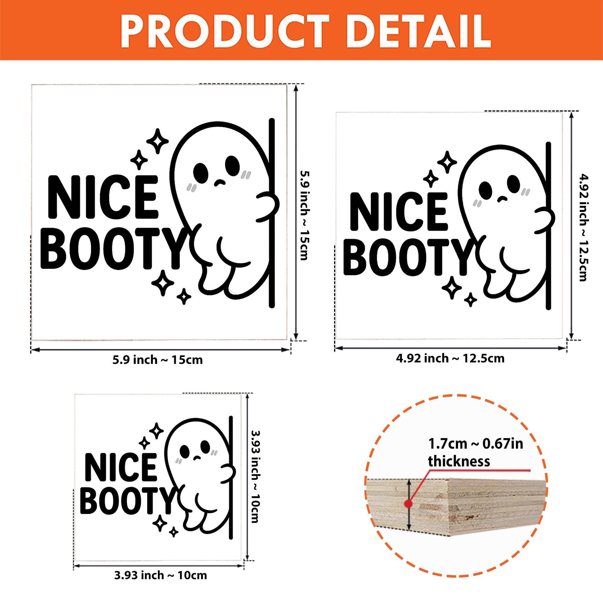 Funny Halloween Bathroom Sign – “Nice Booty” Ghost Wood Decor – Spooky Cute Toilet Sign for Fall or Halloween Home Decor