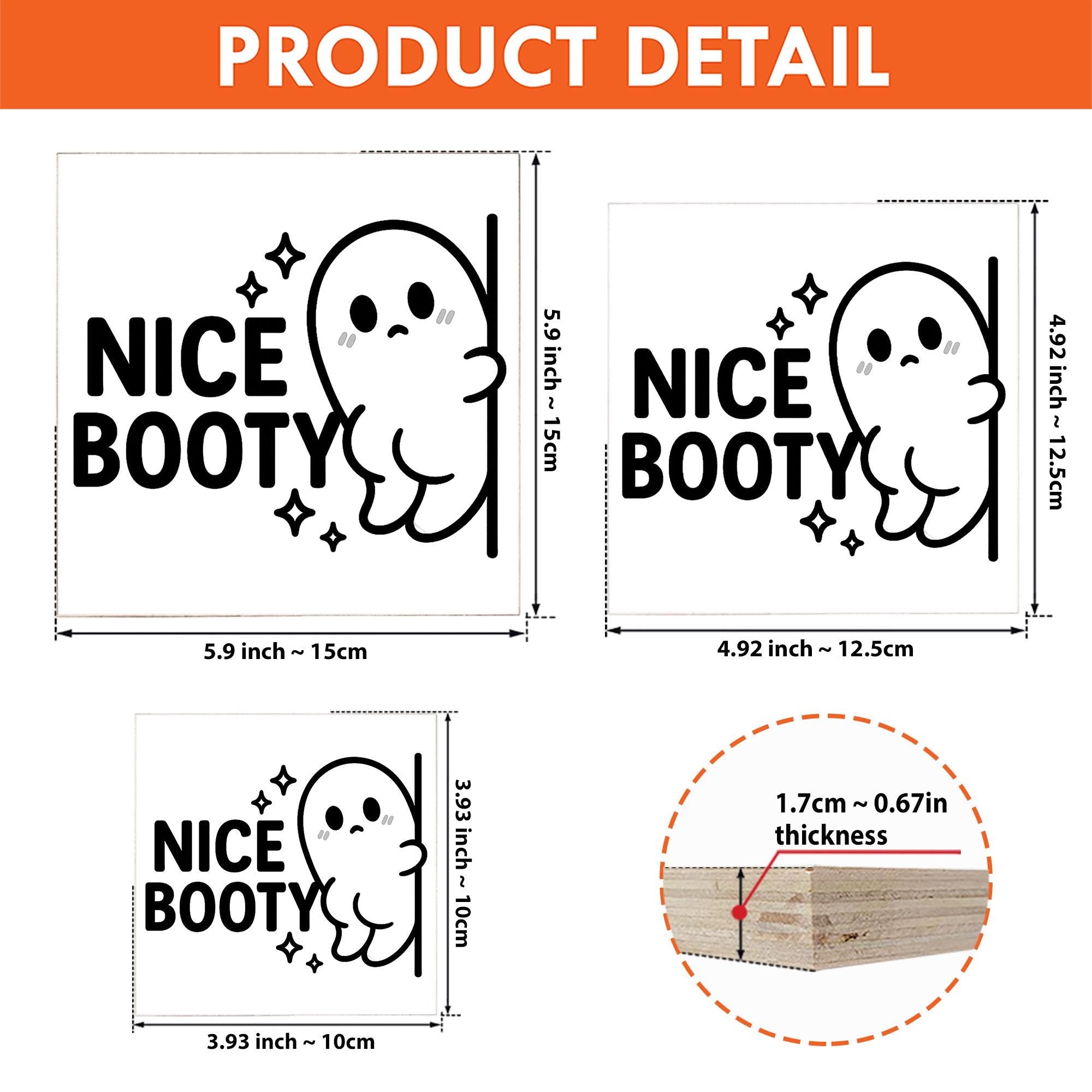 Funny Halloween Bathroom Sign – “Nice Booty” Ghost Wood Decor – Spooky Cute Toilet Sign for Fall or Halloween Home Decor
