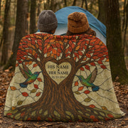 Personalized Anniversary Blanket, Couple Tree of Life Throw, Custom Name & Date Blanket,Fall Hummingbird Gift for Her or Him,Couple Keepsake