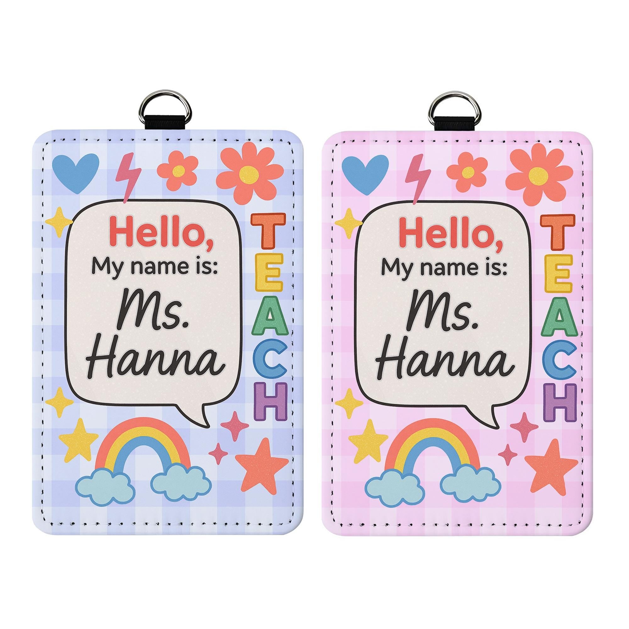 Personalized Teacher Name Badge, Cute Classroom ID Holder, Personalized Lanyard for Teachers, Rainbow Floral School ID Tag, Teacher Badge