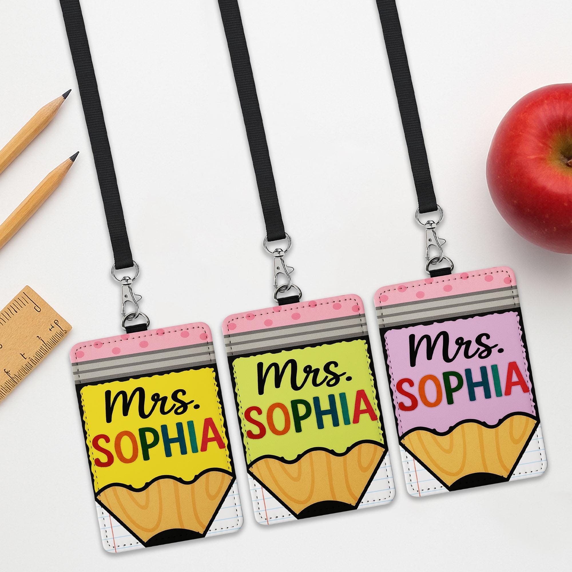 Personalized Teacher Badge, Teacher Name Tag, Pencil ID Holder, Custom Lanyard for Teachers, Cute School Badge Reel, Cute badge holder