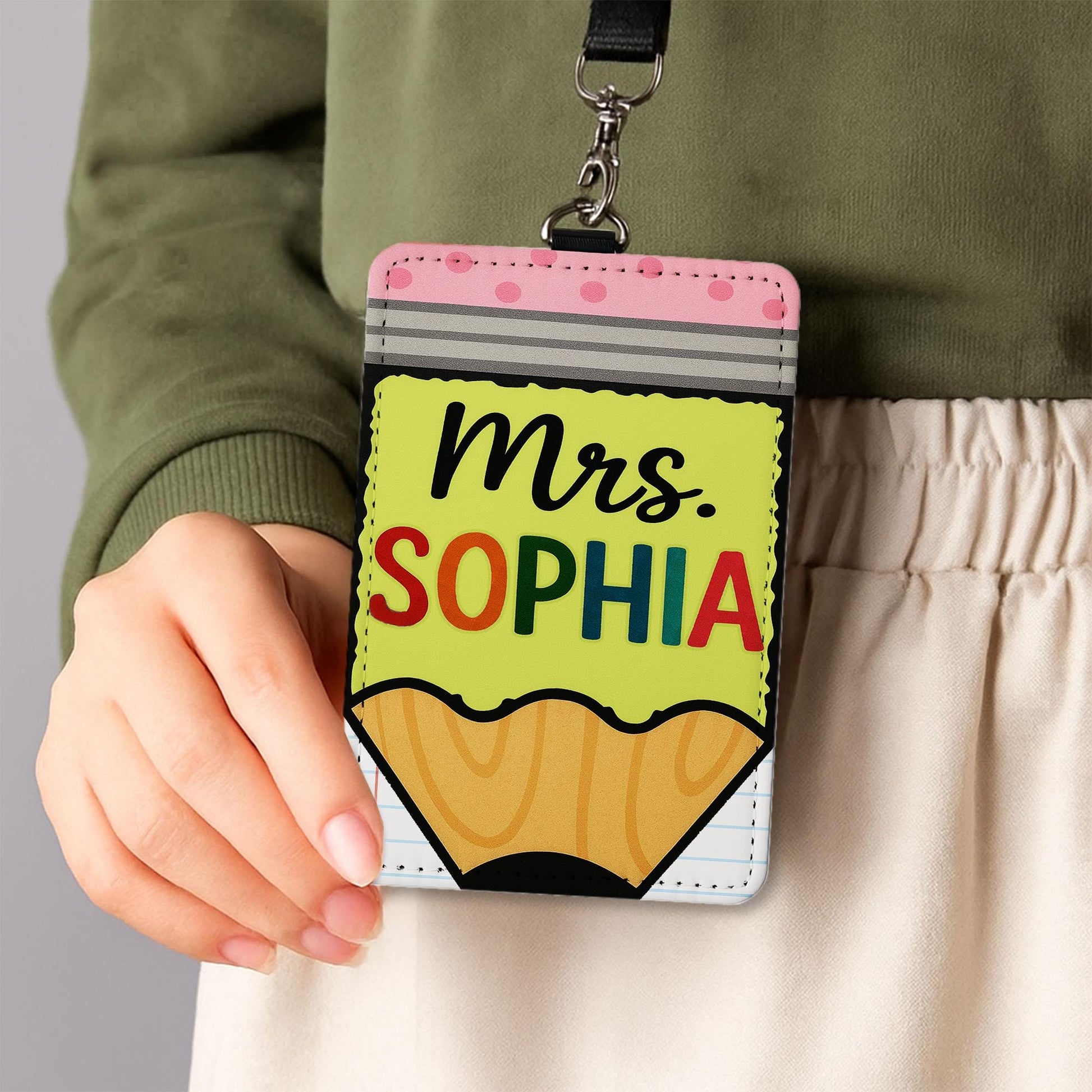 Personalized Teacher Badge, Teacher Name Tag, Pencil ID Holder, Custom Lanyard for Teachers, Cute School Badge Reel, Cute badge holder