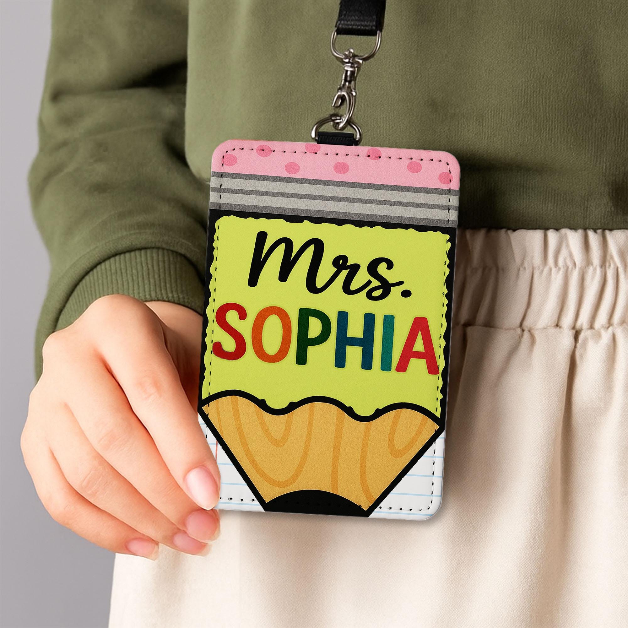 Personalized Teacher Badge, Teacher Name Tag, Pencil ID Holder, Custom Lanyard for Teachers, Cute School Badge Reel, Cute badge holder