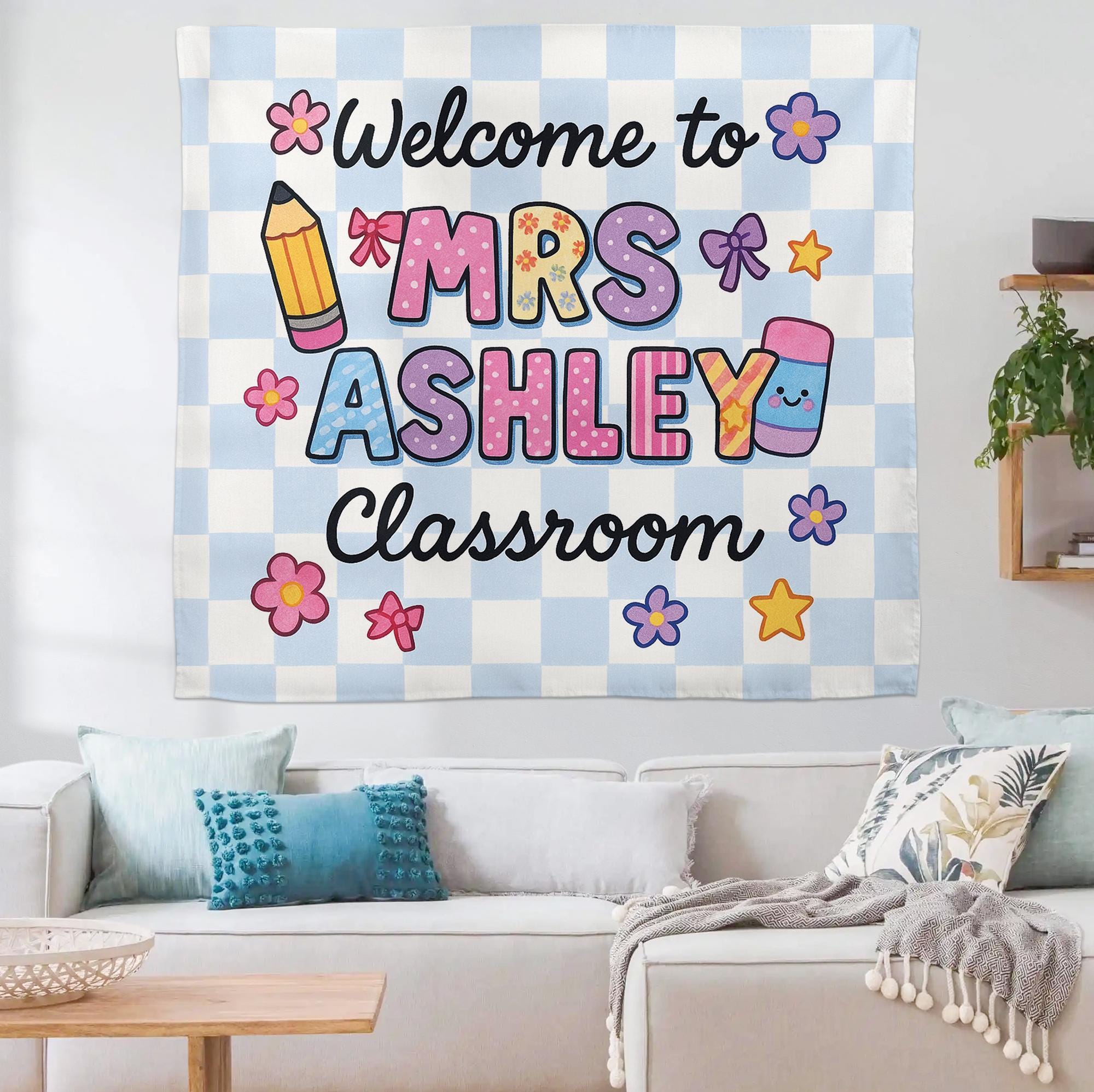 Personalized Classroom Tapestry, Welcome Banner for Teachers, Cute Wall Decor, Back to School Sign, Teacher Classroom Poster