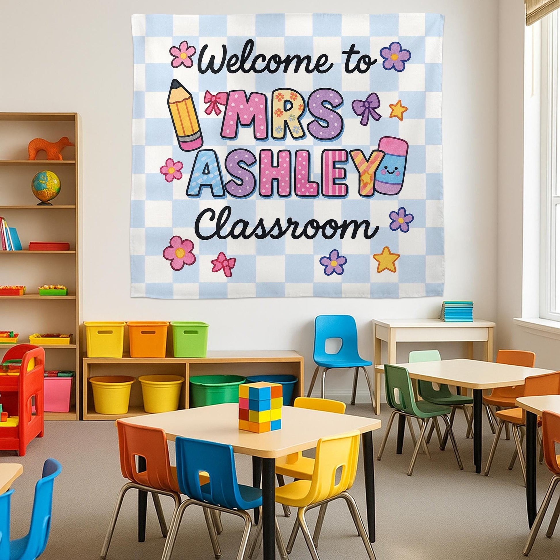 Personalized Classroom Tapestry, Welcome Banner for Teachers, Cute Wall Decor, Back to School Sign, Teacher Classroom Poster