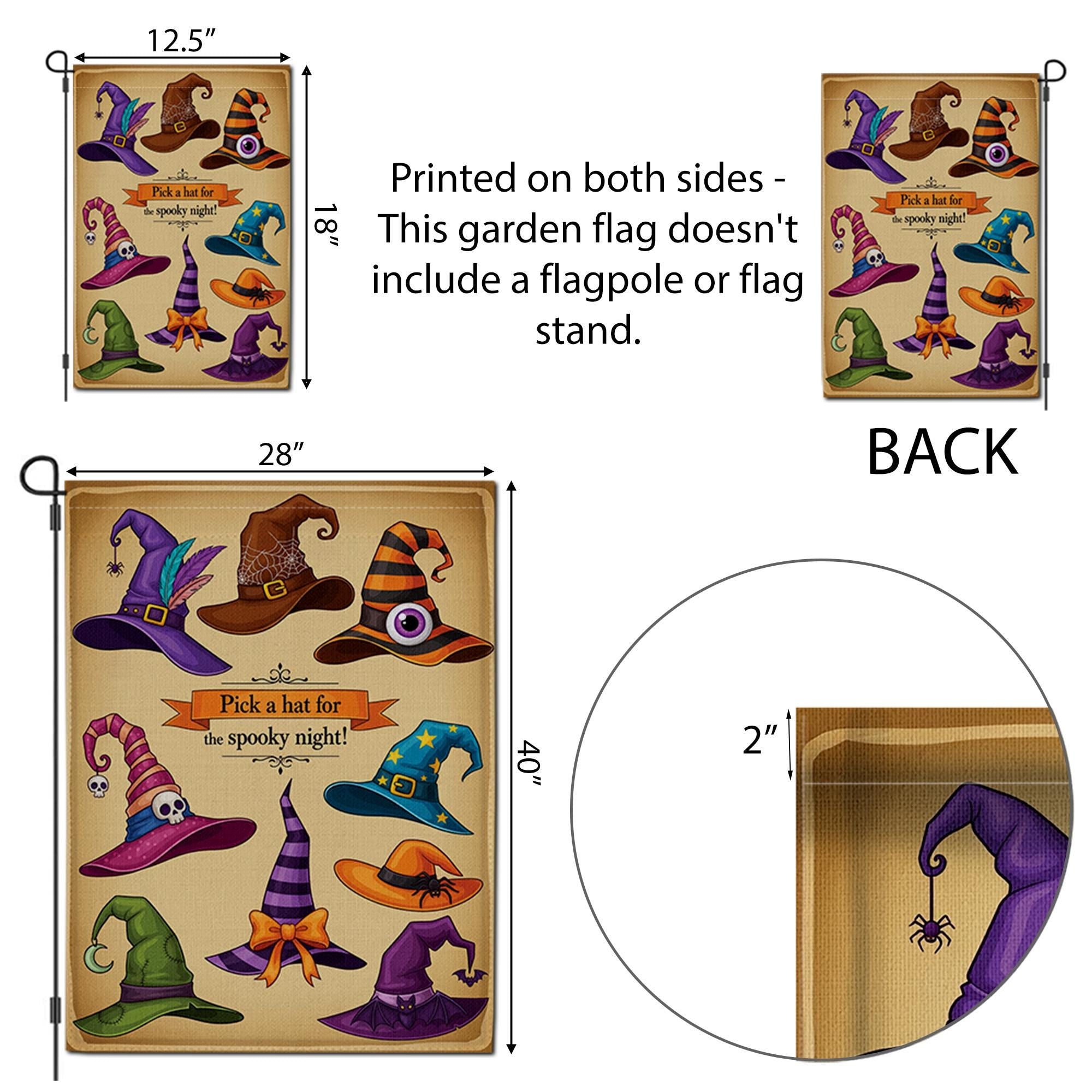 Halloween Witch Hat Garden Flag - Spooky Outdoor Yard Decor - Fall Porch Banner - Trick or Treat Sign - Witchy Welcome Decoration