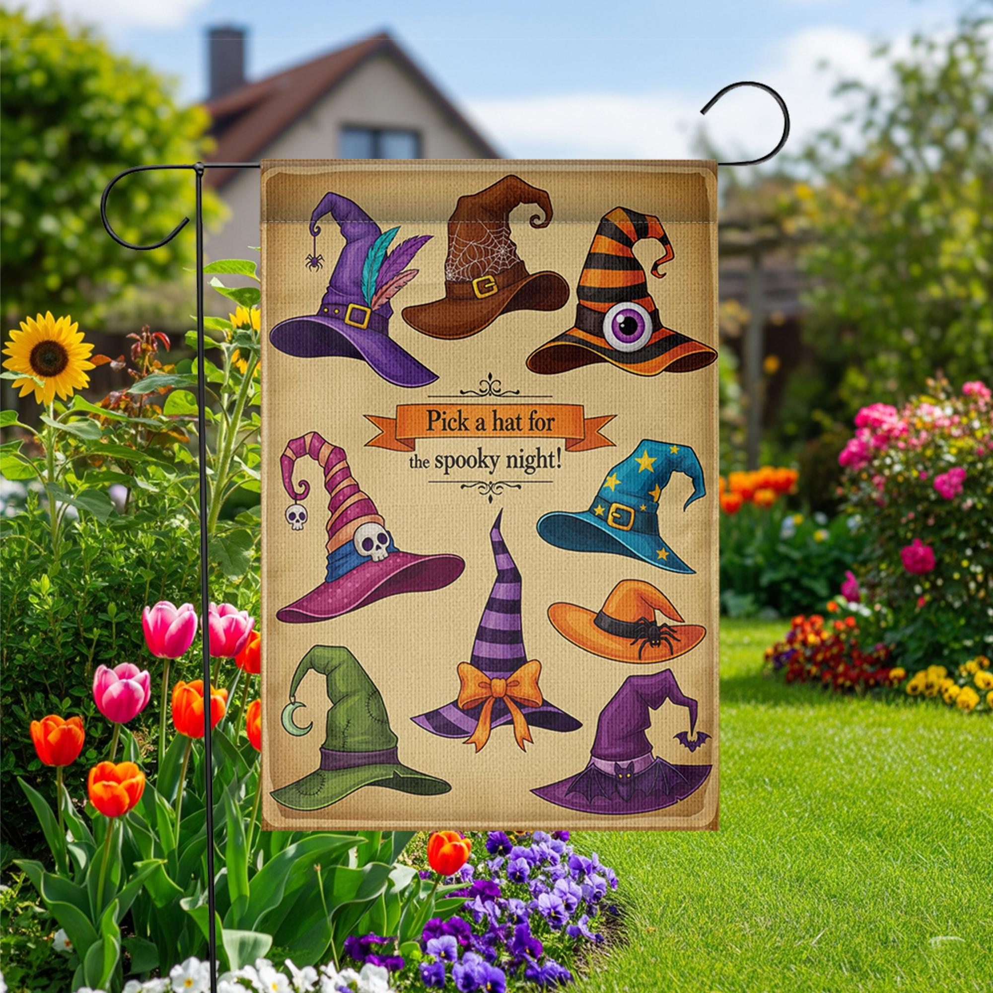 Halloween Witch Hat Garden Flag - Spooky Outdoor Yard Decor - Fall Porch Banner - Trick or Treat Sign - Witchy Welcome Decoration