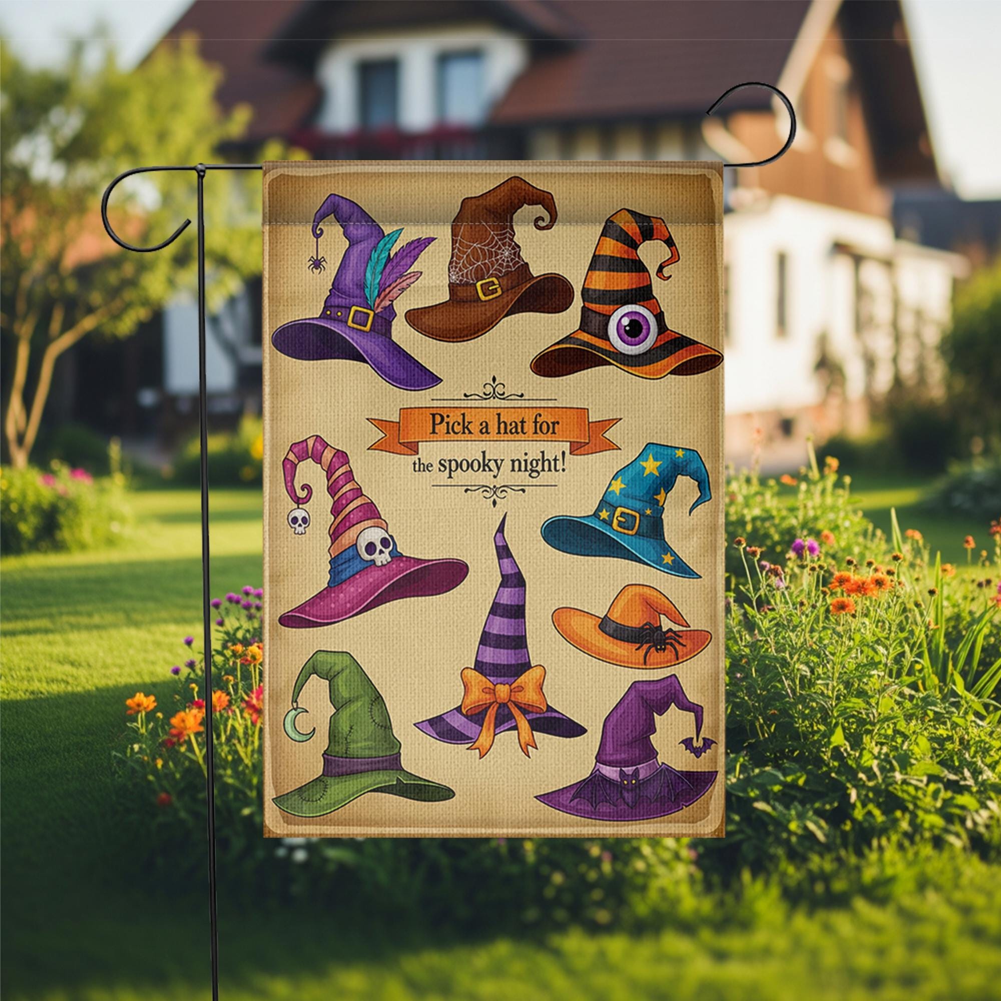 Halloween Witch Hat Garden Flag - Spooky Outdoor Yard Decor - Fall Porch Banner - Trick or Treat Sign - Witchy Welcome Decoration