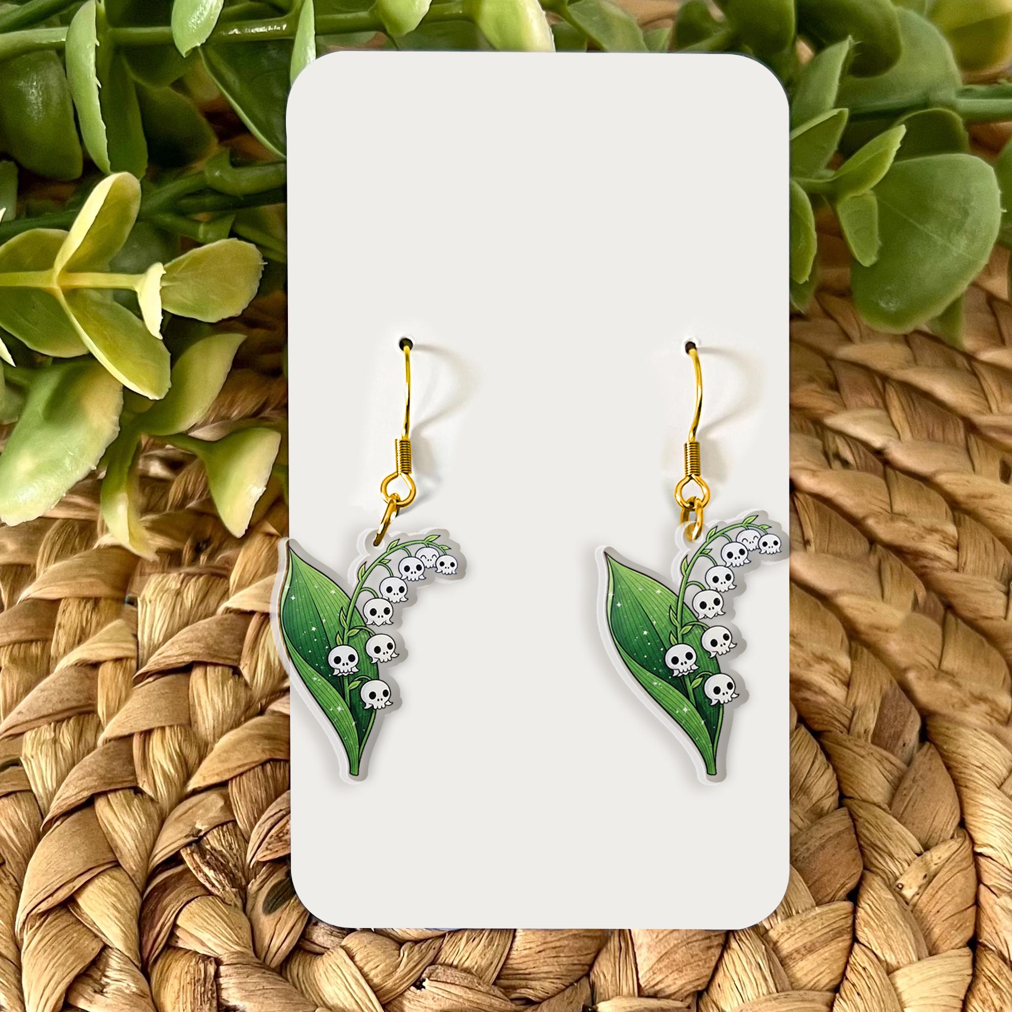 Spooky Lily of the Valley Earrings, Skull Flower Earrings, Gothic Cottagecore Jewelry, Halloween Floral Earrings, Cute Dark Aesthetic