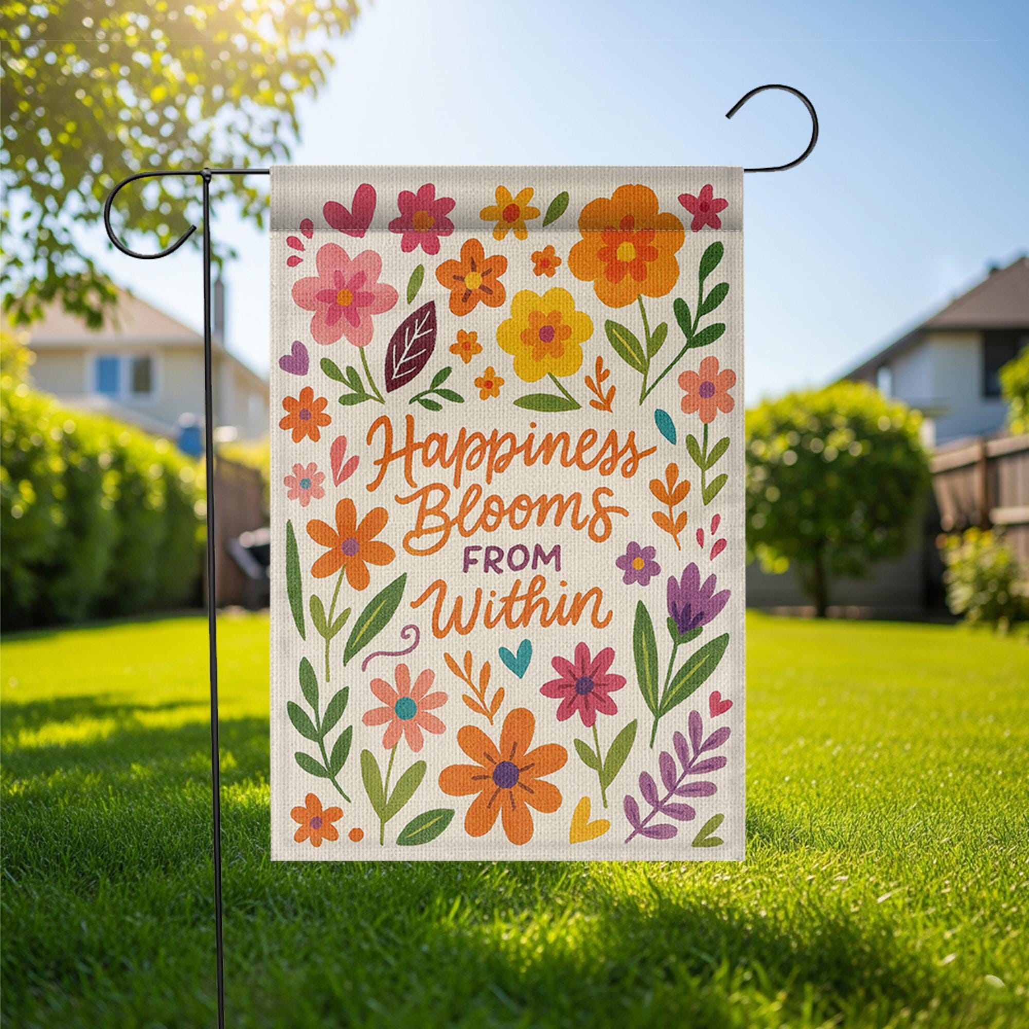 Happiness Blooms From Within Garden Flag | Colorful Floral Yard Decor with Positive Quote for Spring, Summer, or Outdoor Display, Motivation