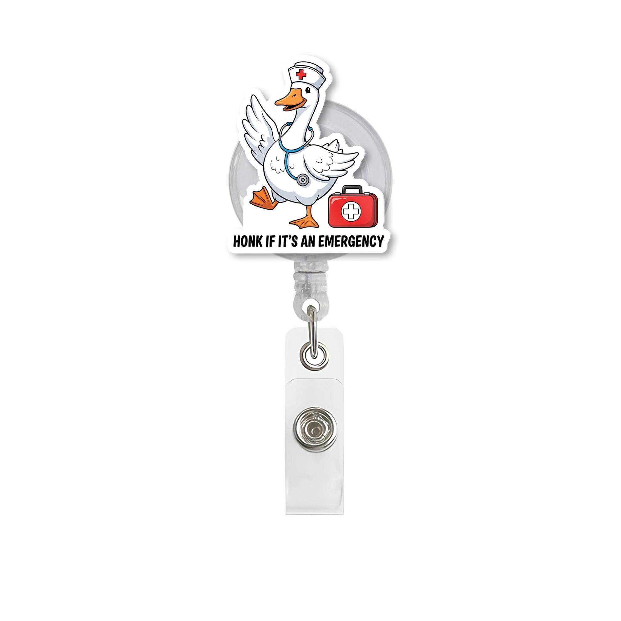 Funny Nurse Goose Badge Reel, Honk If Emergency ID Holder, Cute RN Gift, Medical Humor Clip, Retractable Badge Accessory