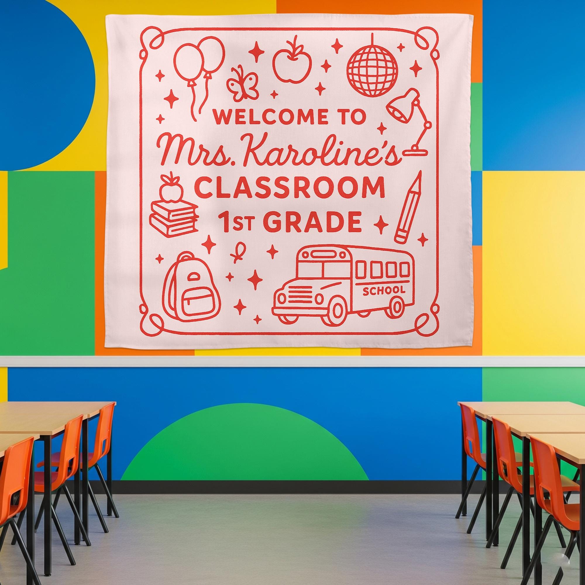 Personalized 1st Grade Classroom Tapestry, Welcome Back to School Banner, Teacher Wall Decor, Custom Teacher Name Sign