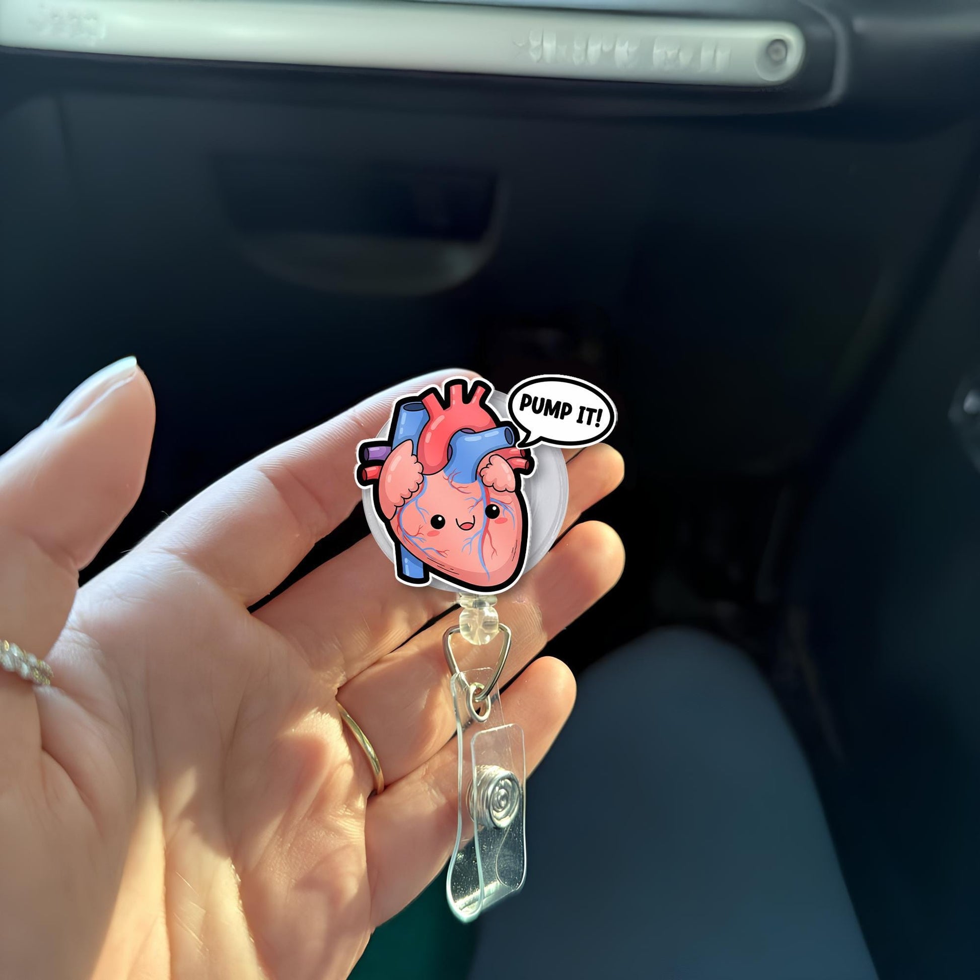 Funny Heart Badge Reel, Pump It Cardiology ID Clip, Cute Anatomical Heart Gift for Nurse, Doctor, CNA, Medical Student Accessory