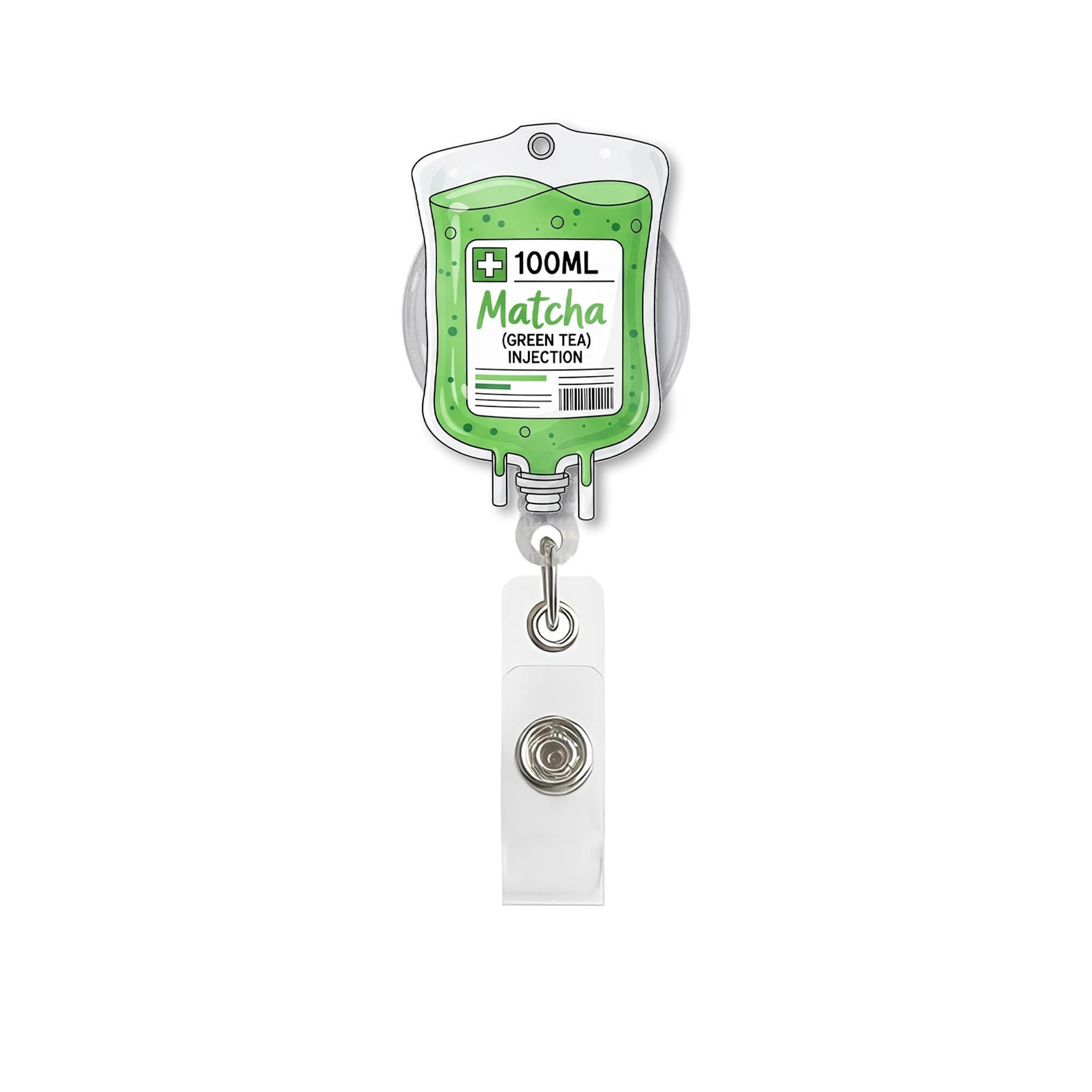 Funny Matcha Badge Reel, Green Tea IV ID Clip, Cute Nurse Caffeine Gift, Retractable Holder for Doctor, CNA, Medical Student