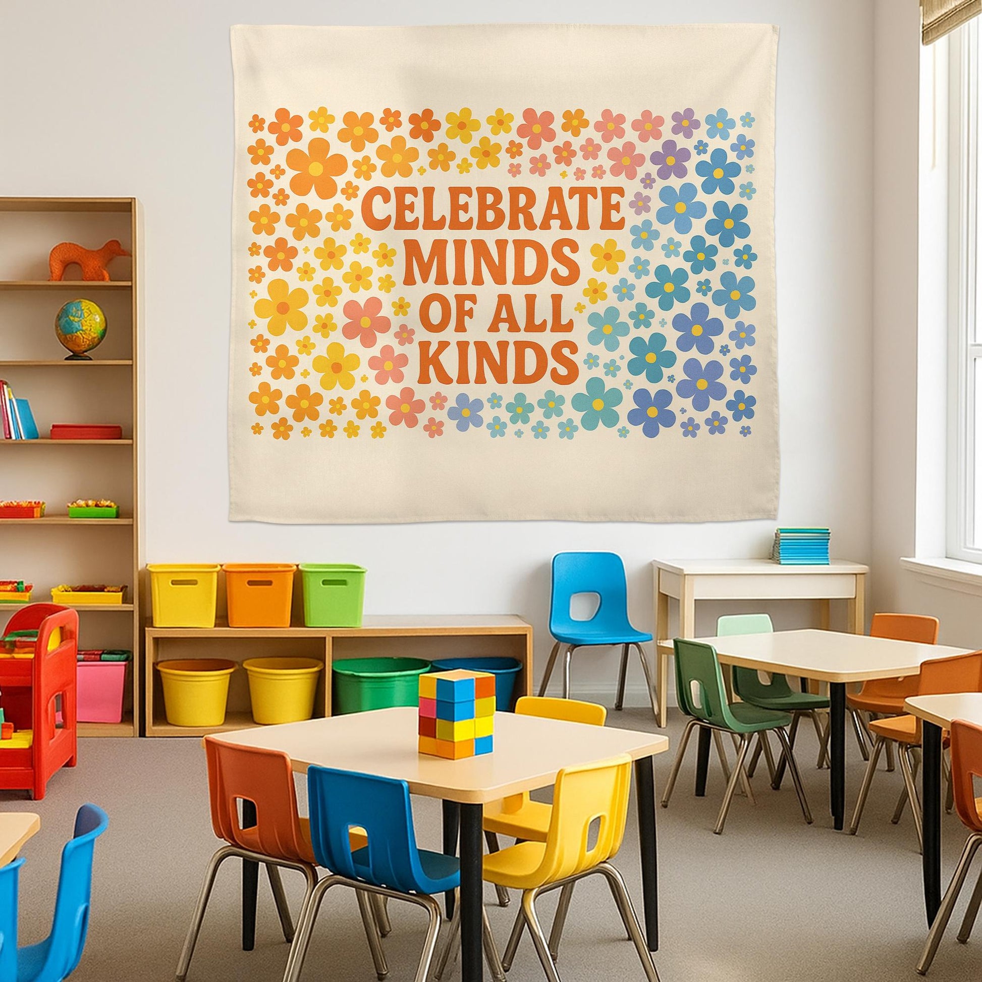 Celebrate Minds of All Kinds Classroom Banner, Neurodiversity Wall Decor, Inclusive Teacher Tapestry, Mental Health Poster