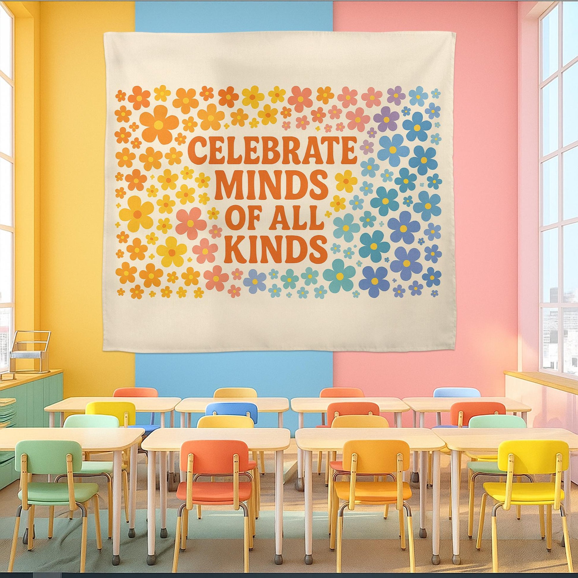 Celebrate Minds of All Kinds Classroom Banner, Neurodiversity Wall Decor, Inclusive Teacher Tapestry, Mental Health Poster