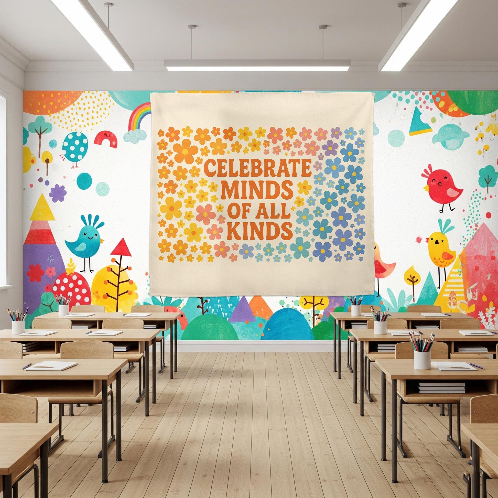 Celebrate Minds of All Kinds Classroom Banner, Neurodiversity Wall Decor, Inclusive Teacher Tapestry, Mental Health Poster