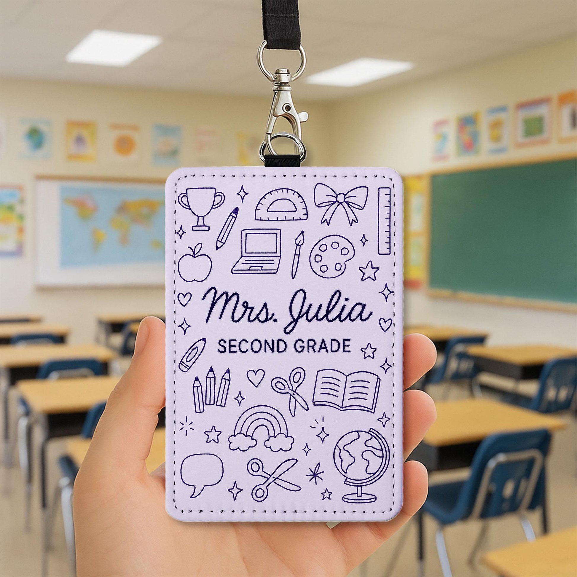 Personalized Teacher ID Badge Holder, Personalized Name Tag, Cute School Lanyard, Grade Teacher Gift, Classroom Accessories, Cute ID Badge