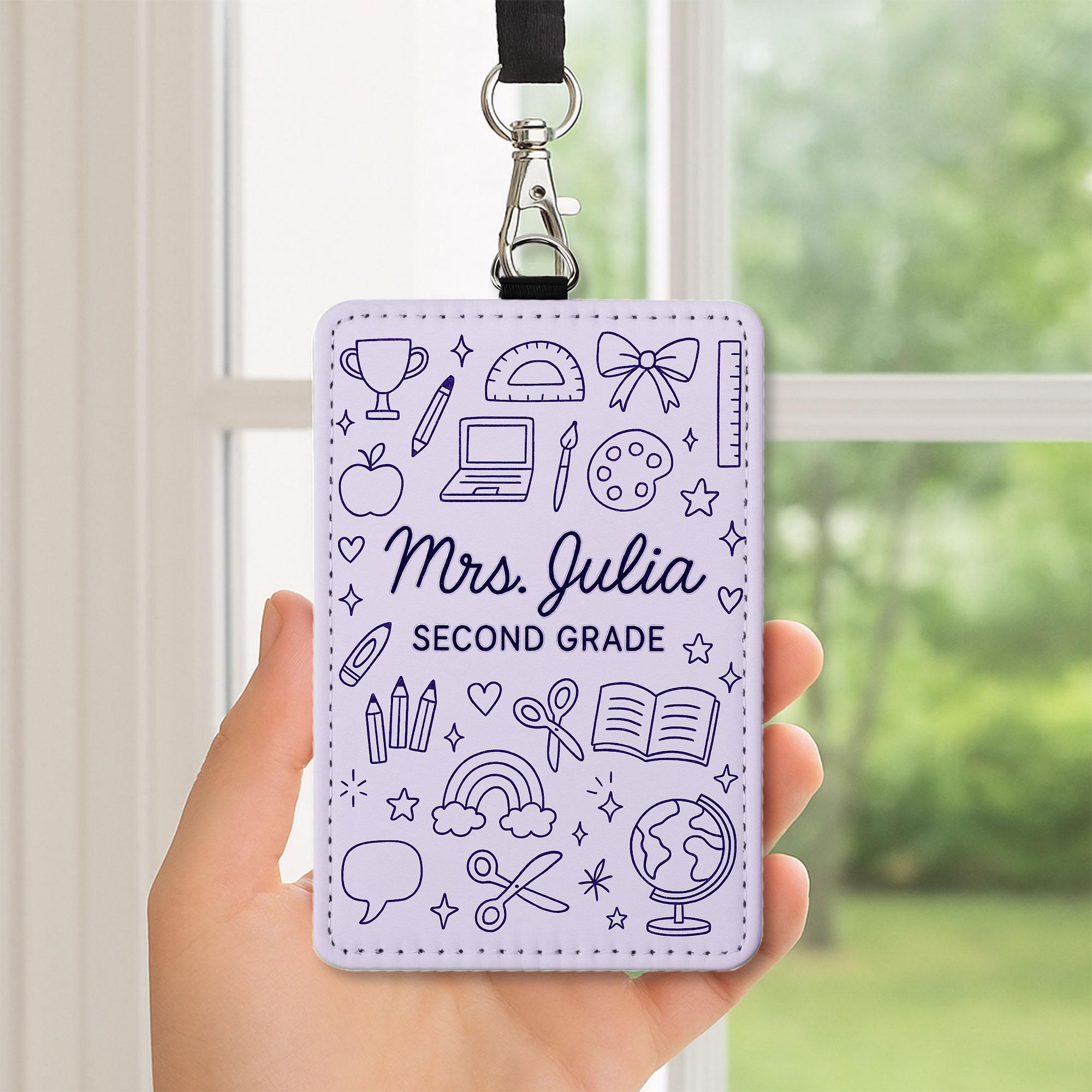 Personalized Teacher ID Badge Holder, Personalized Name Tag, Cute School Lanyard, Grade Teacher Gift, Classroom Accessories, Cute ID Badge