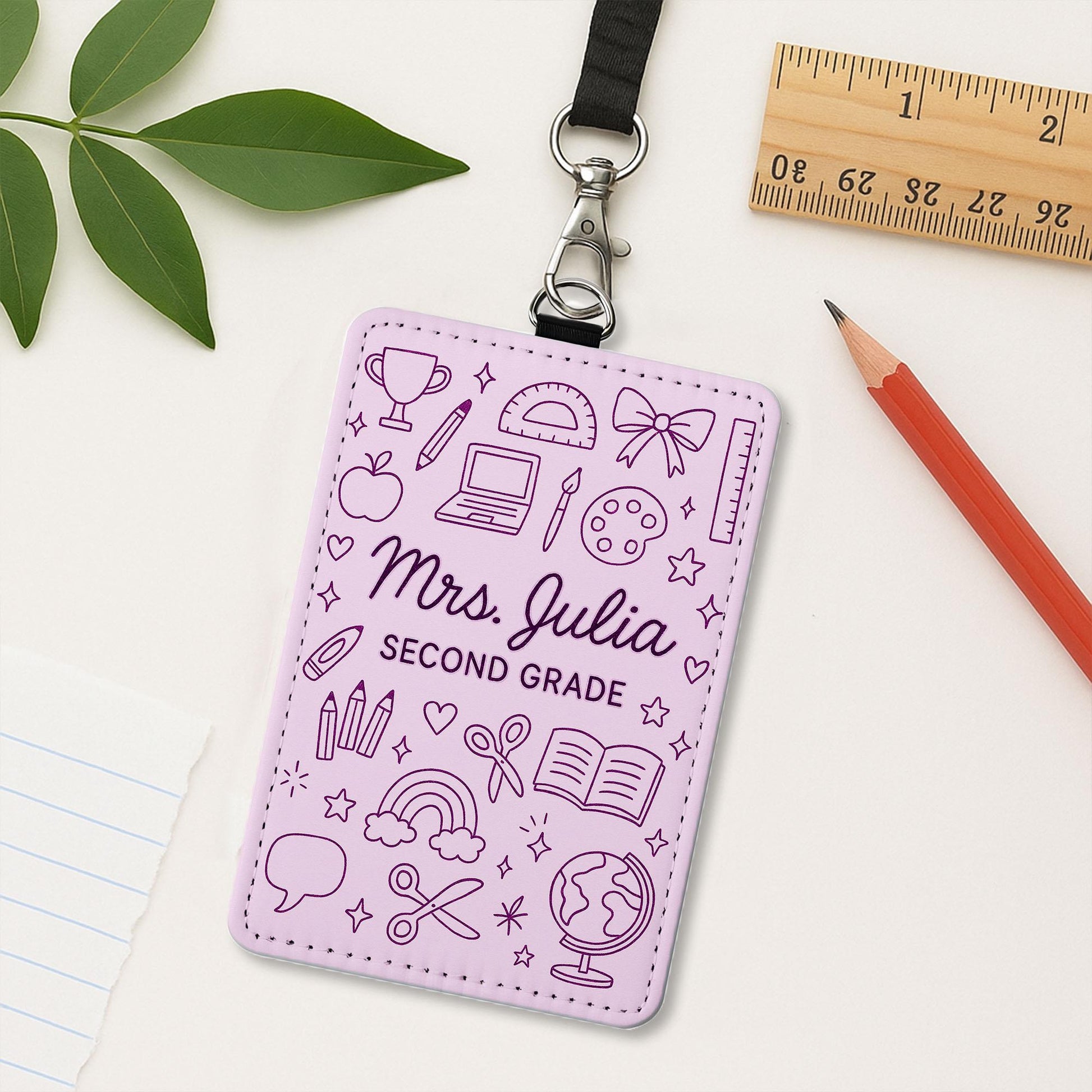 Personalized Teacher ID Badge Holder, Personalized Name Tag, Cute School Lanyard, Grade Teacher Gift, Classroom Accessories, Cute ID Badge