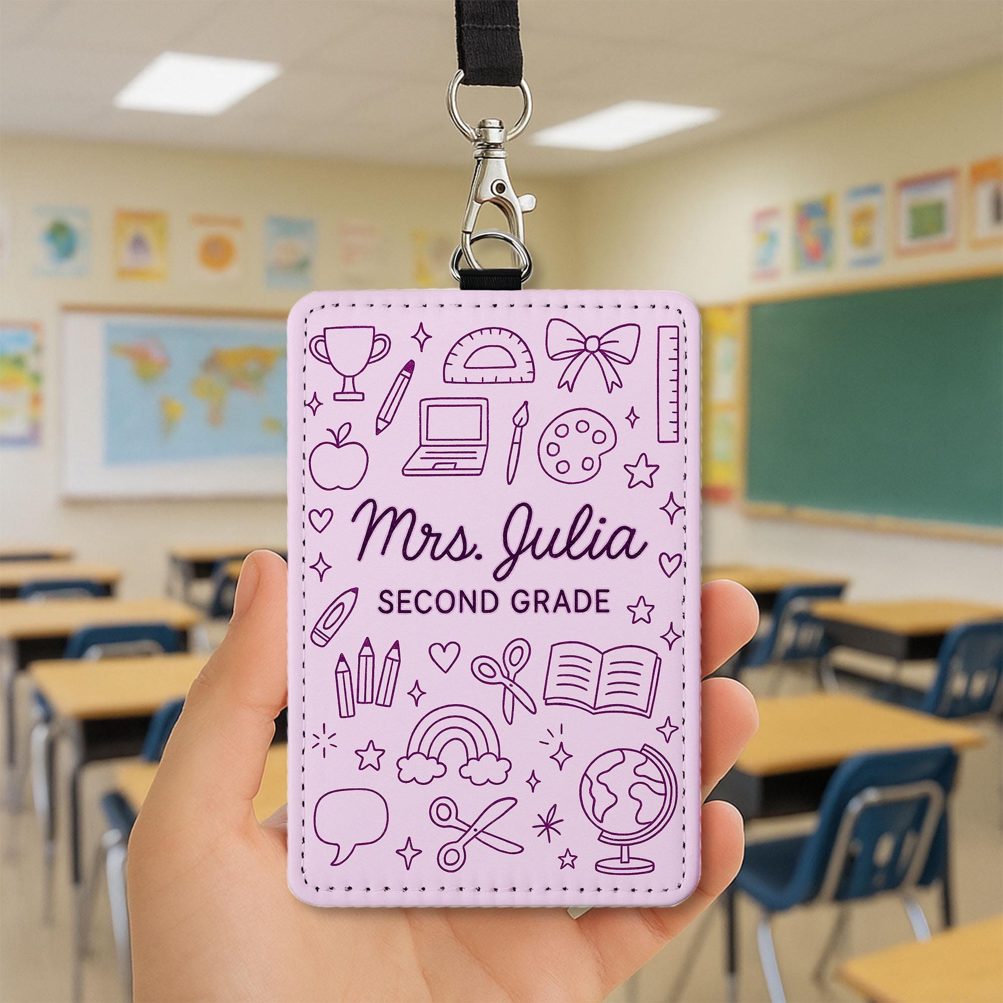Personalized Teacher ID Badge Holder, Personalized Name Tag, Cute School Lanyard, Grade Teacher Gift, Classroom Accessories, Cute ID Badge