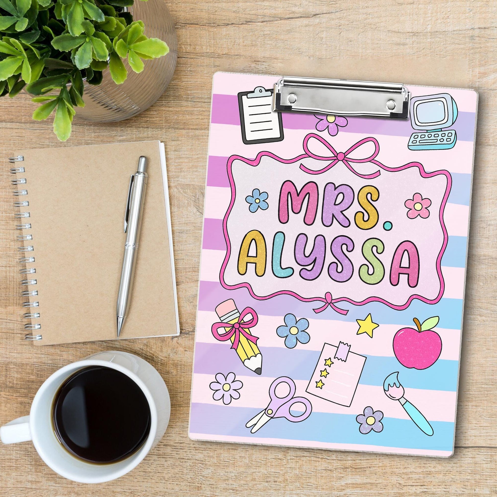 Personalized Teacher Clipboard, Custom Name Acrylic Clipboard, Cute Pastel School Supplies, Gift for Teachers, Classroom Accessory