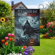 Grim Reaper Halloween Garden Flag - It's a Good Day to Be Scary - Spooky Yard Sign - Gothic Outdoor Fall Decor