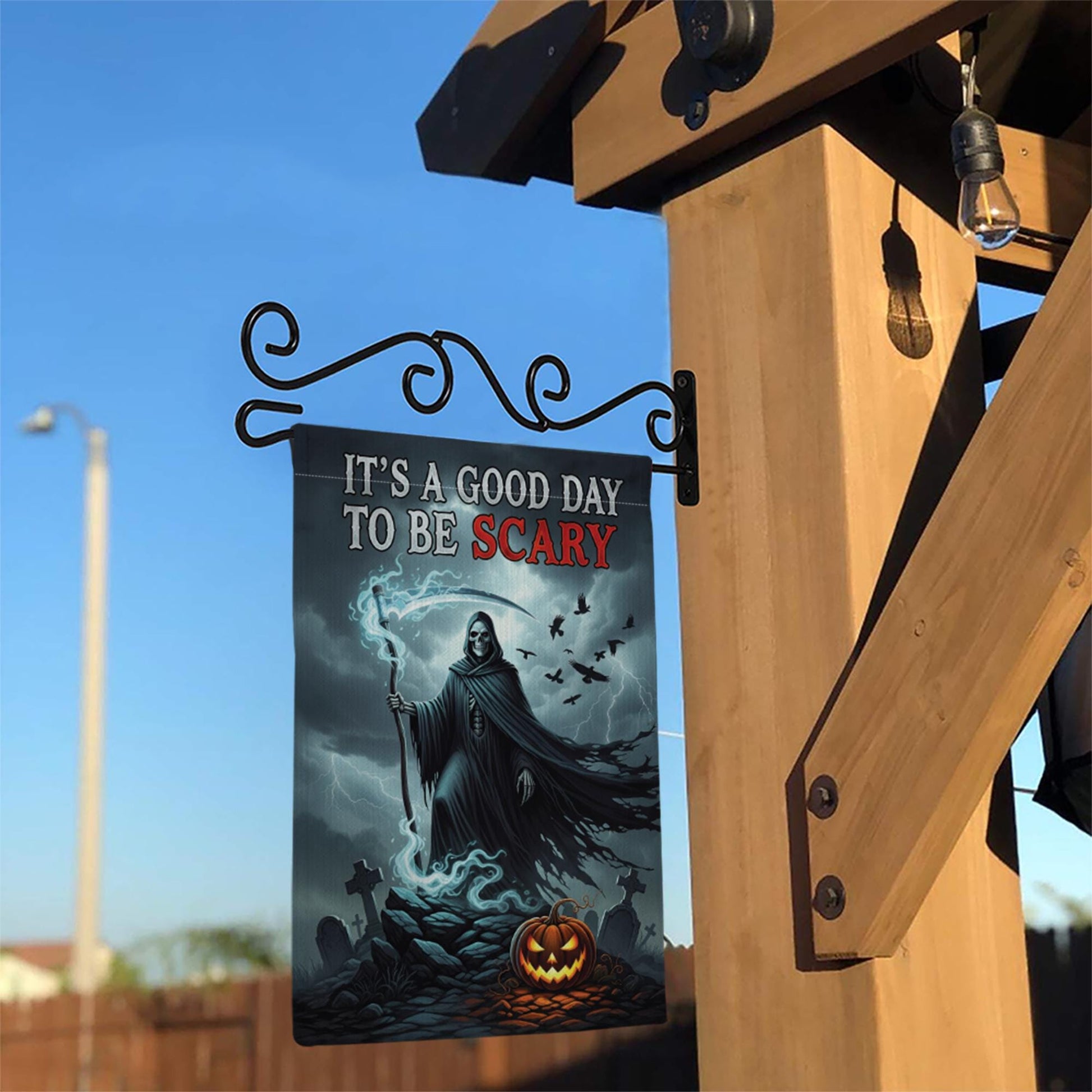 Grim Reaper Halloween Garden Flag - It's a Good Day to Be Scary - Spooky Yard Sign - Gothic Outdoor Fall Decor