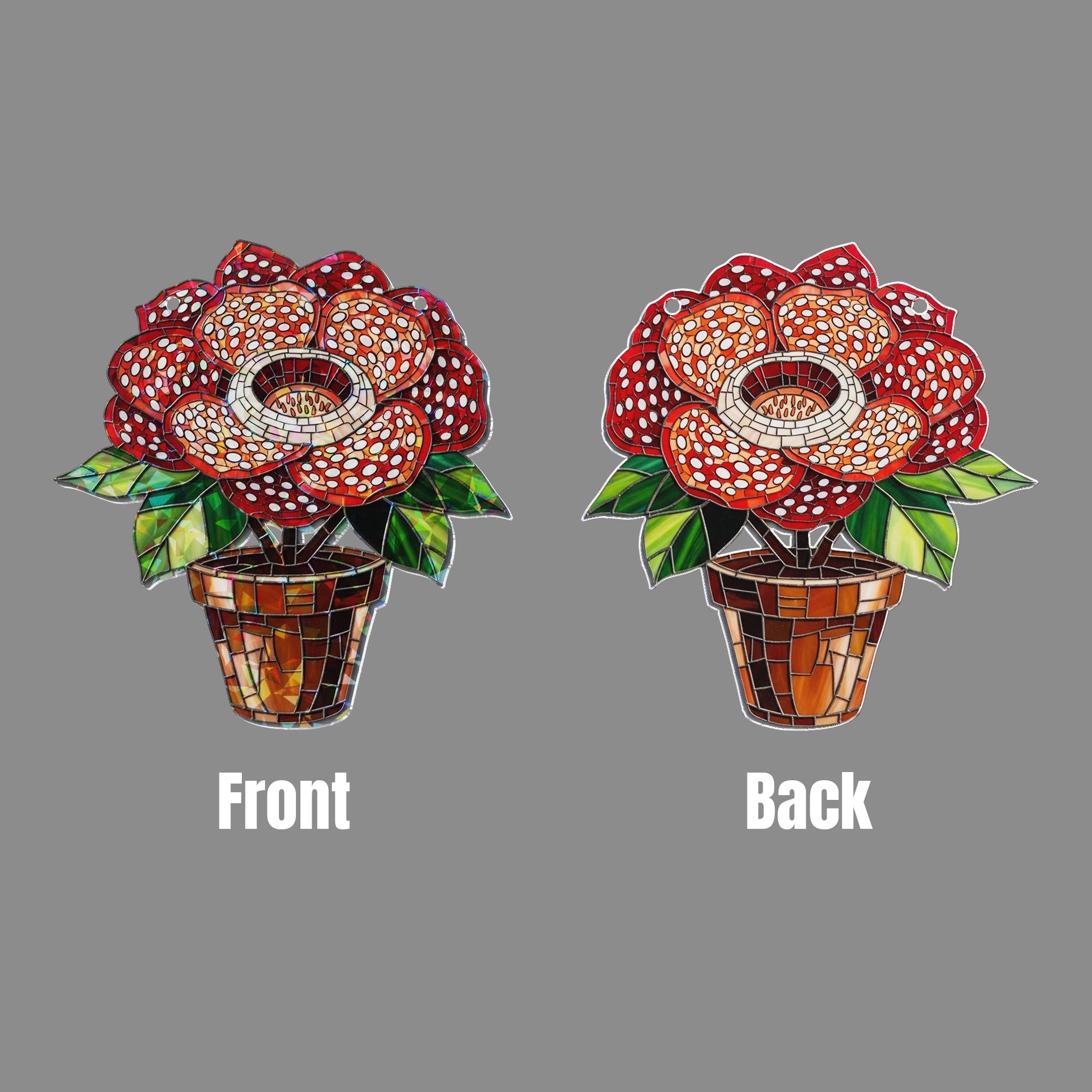 Spooky Rafflesia Flower Acrylic Suncatcher, Halloween Window Decor, Creepy Floral Hologram, Gothic Hanging Plant Ornament