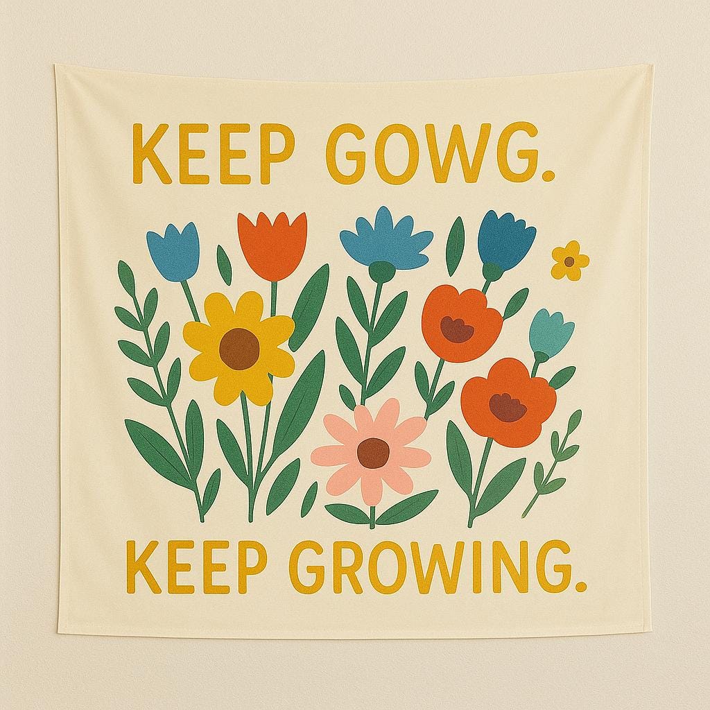 Inspirational Wall Tapestry – “Keep Going Keep Growing” Floral Banner – Positive Classroom, Dorm, or Office Wall Decor