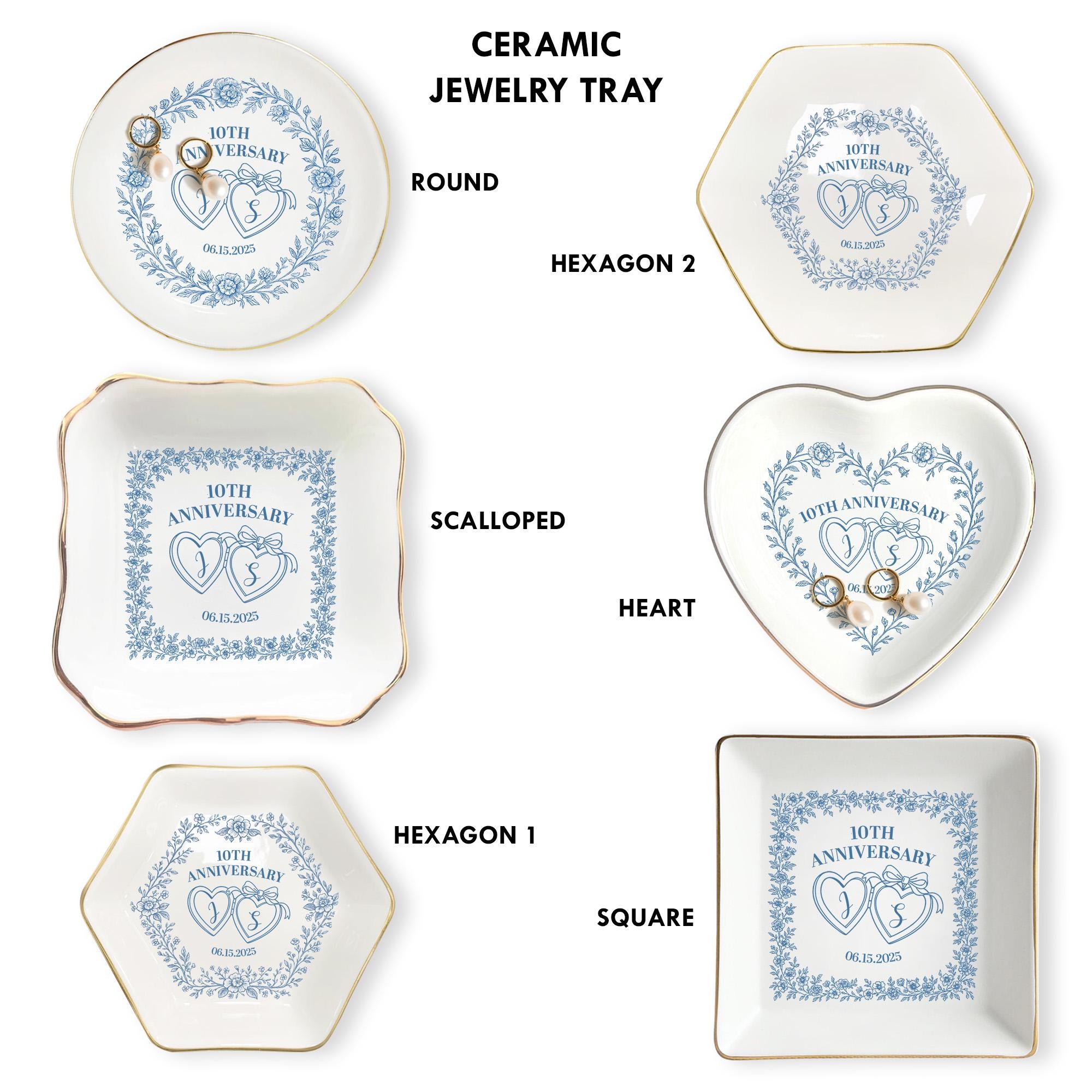 Anniversary Ceramic Ring Dish Set – Personalized Jewelry Holder, Wedding Keepsake, Engagement Gift for Couples