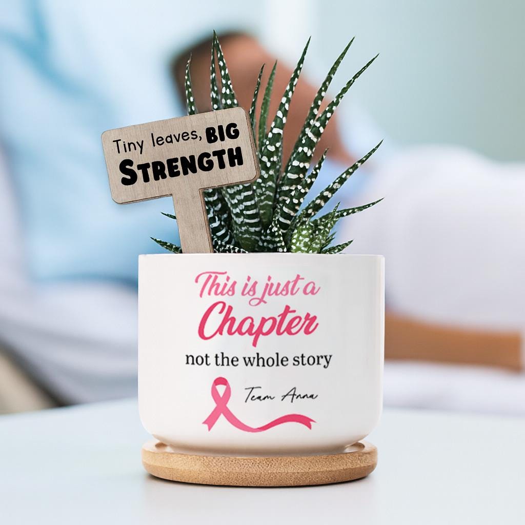 Cancer Awareness Plant Pot with Plant Marker – Support Gift, Survivor Encouragement, Healing Potted Plant for Strength