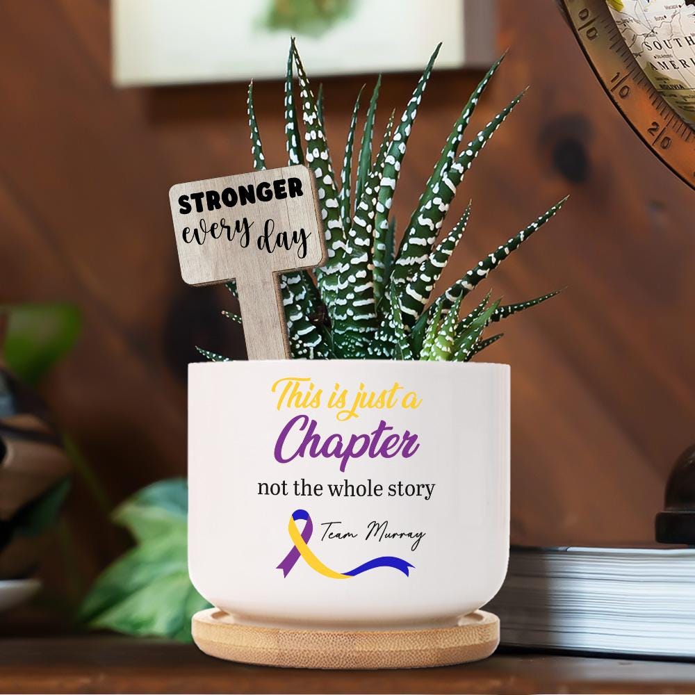 Cancer Awareness Plant Pot with Plant Marker – Support Gift, Survivor Encouragement, Healing Potted Plant for Strength