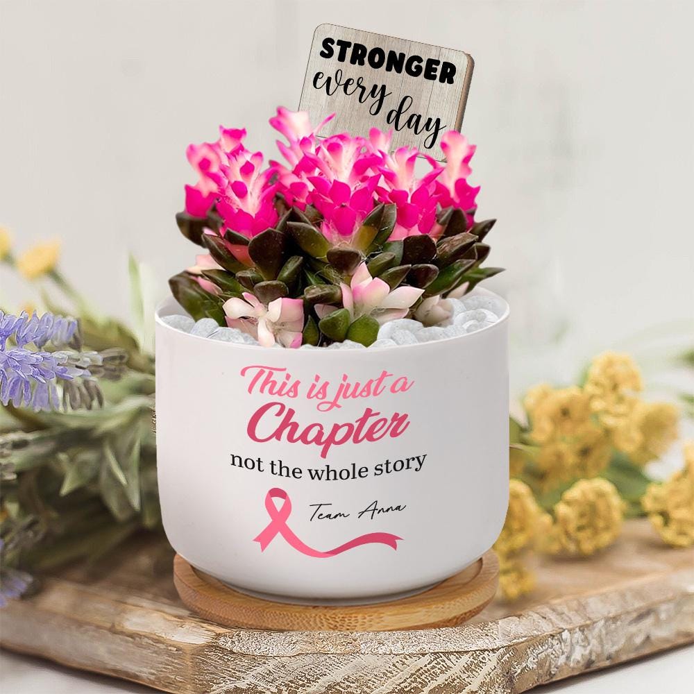 Cancer Awareness Plant Pot with Plant Marker – Support Gift, Survivor Encouragement, Healing Potted Plant for Strength