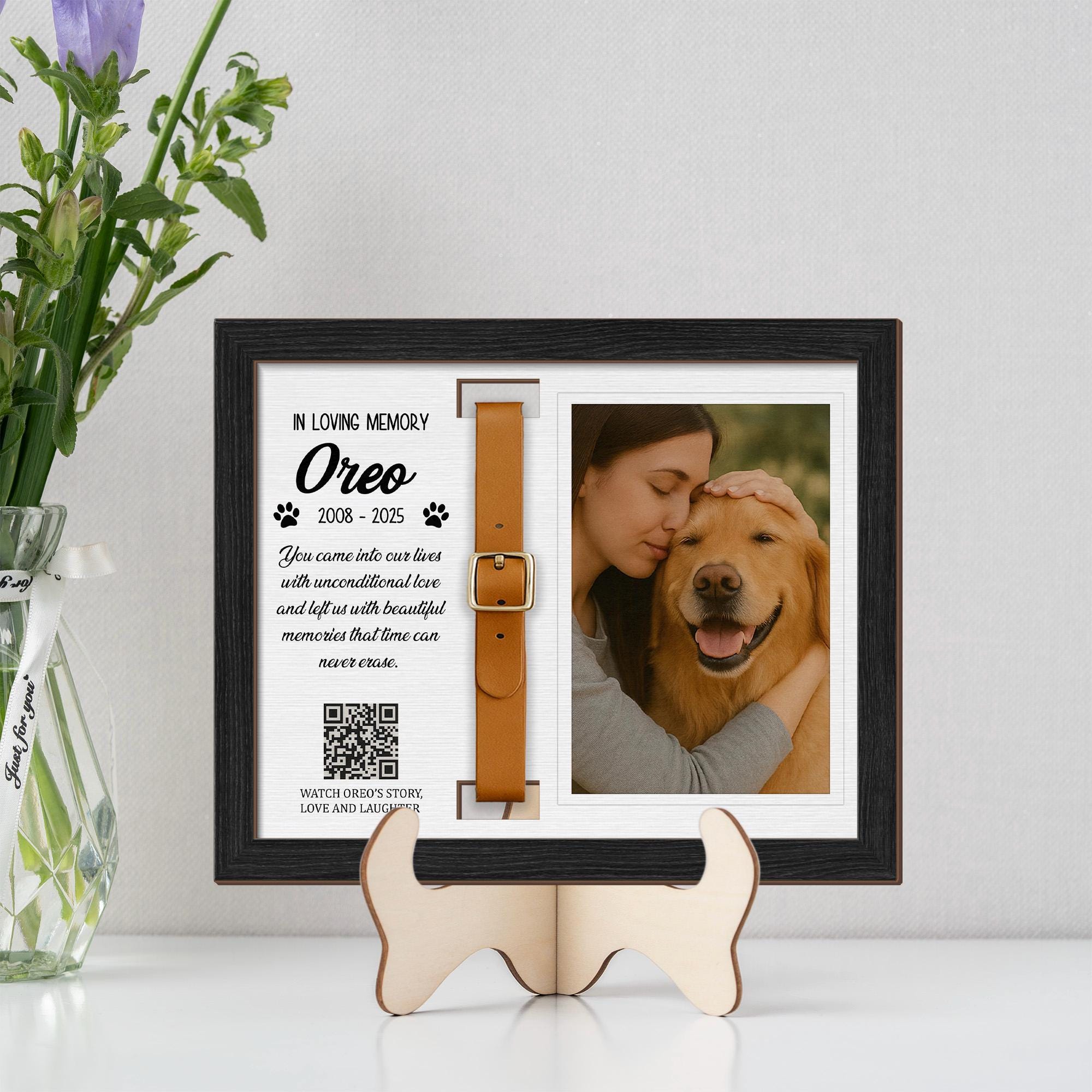 Memorial Pet Collar Frame with QR Code – Custom Pet Loss Keepsake, Personalized Photo & Message, Pet Remembrance Gift
