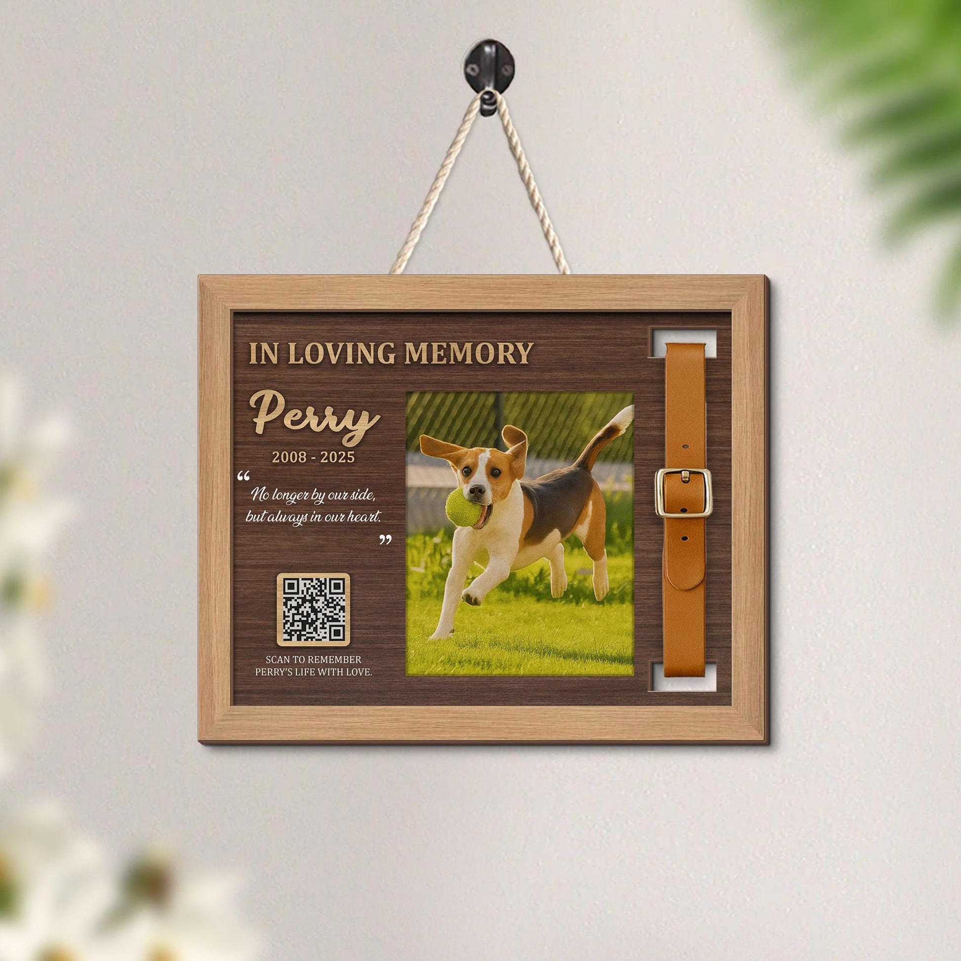 Memorial Pet Collar Frame with QR Code – Custom Pet Loss Keepsake, Personalized Photo & Message, Pet Remembrance Gift