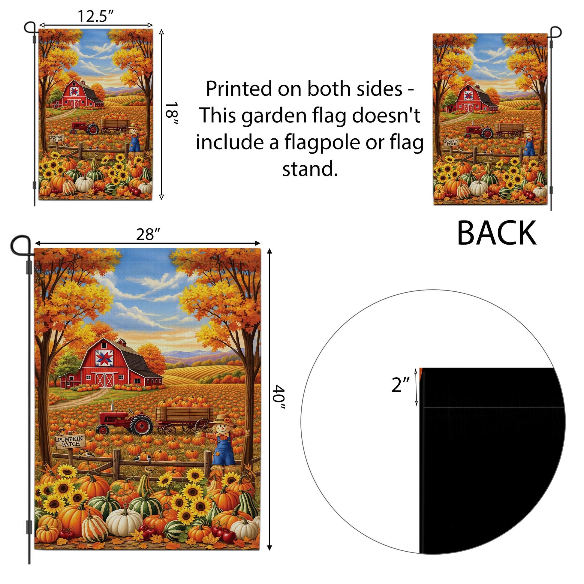 Fall Pumpkin Patch Garden Flag – Autumn Barn Farm Scene Yard Flag, Harvest Tractor & Scarecrow Outdoor Seasonal Decor