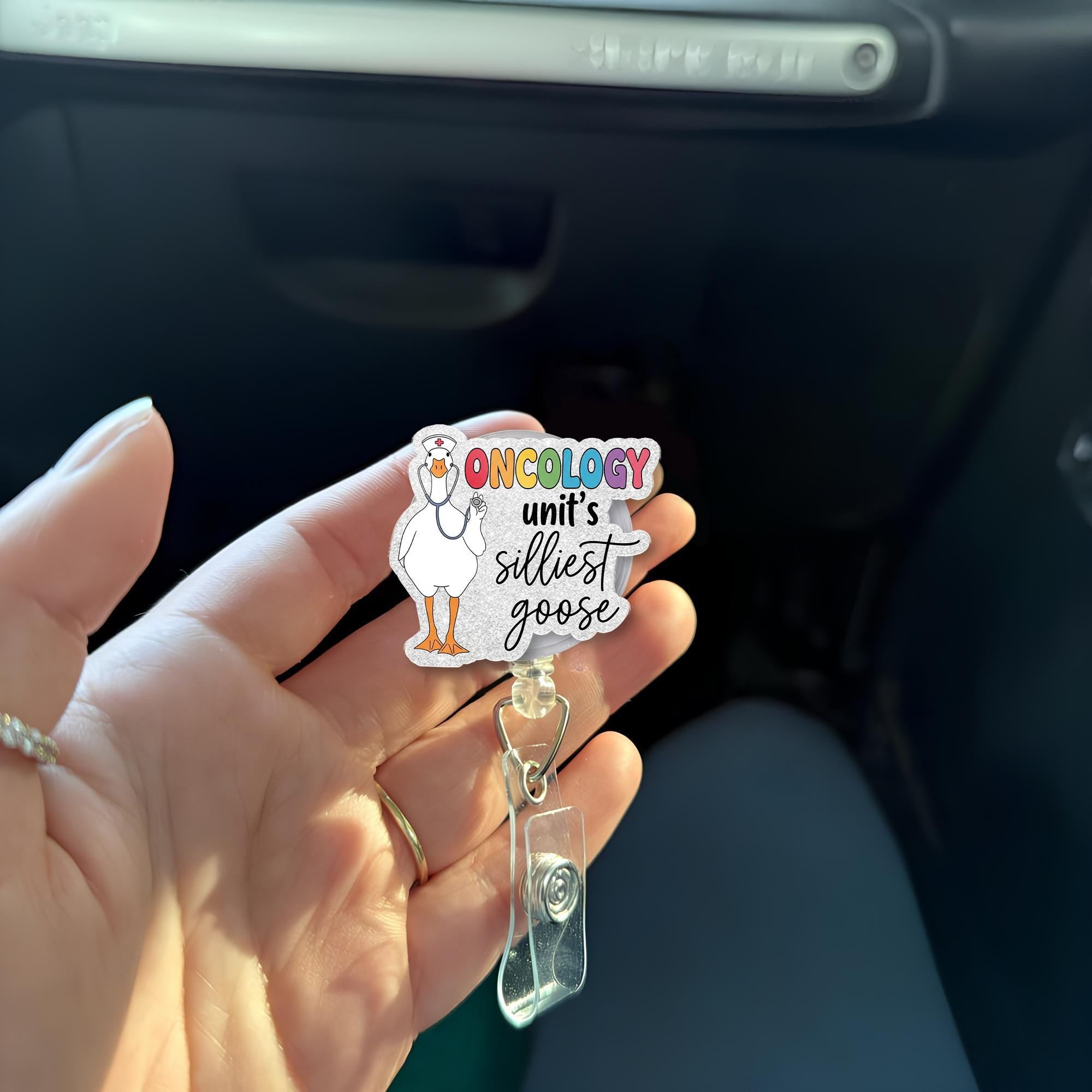 Oncology Unit Silliest Goose Badge Reel | Funny Nurse ID Holder | Cancer Ward Gift for RN | Silly Goose Name Tag Clip for Medical Staff