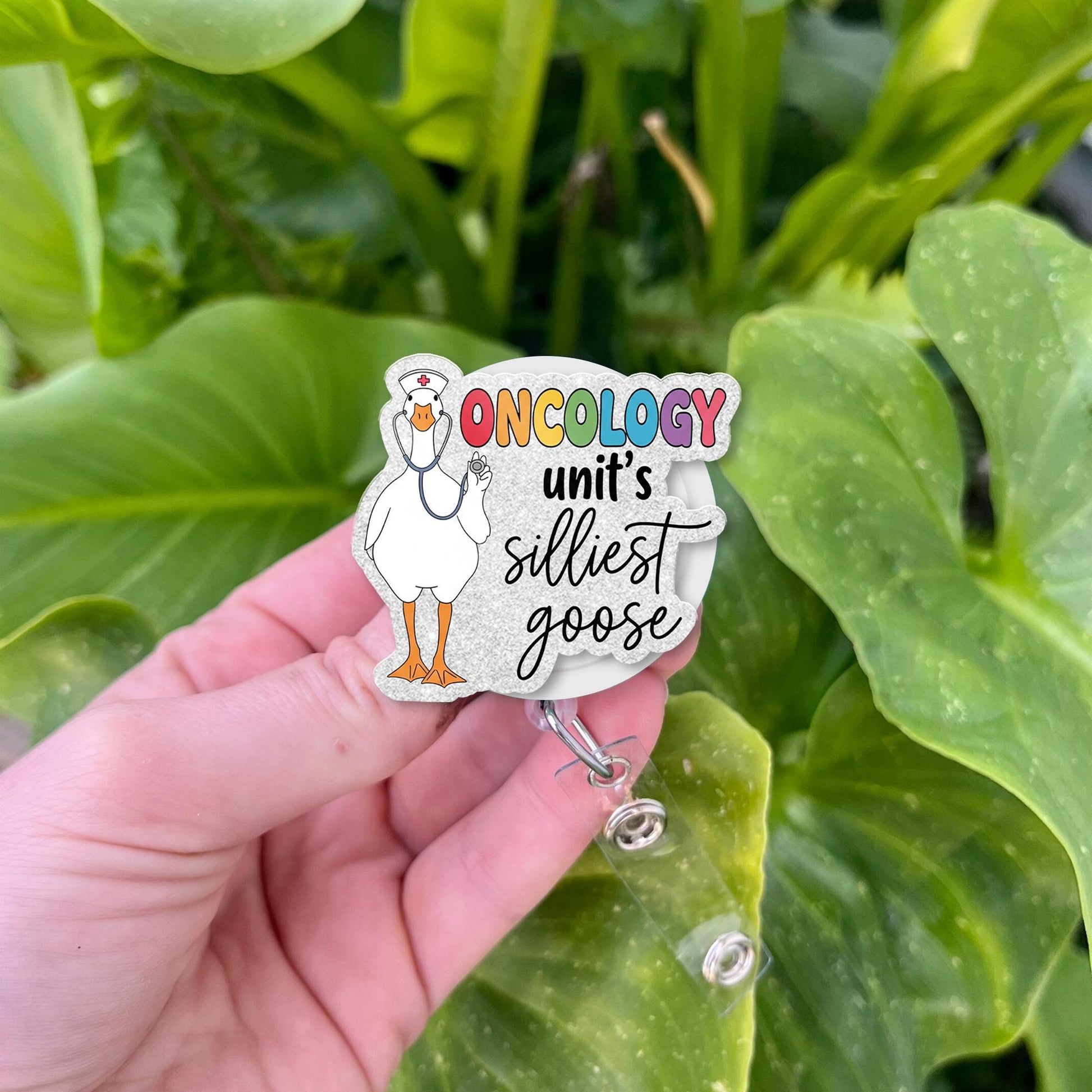 Oncology Unit Silliest Goose Badge Reel | Funny Nurse ID Holder | Cancer Ward Gift for RN | Silly Goose Name Tag Clip for Medical Staff