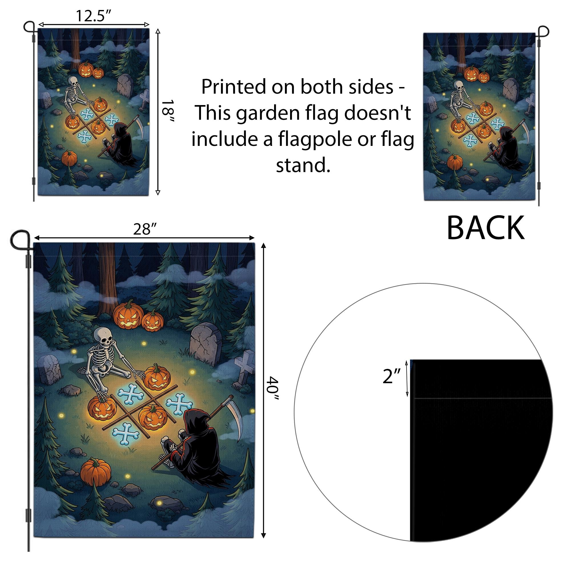 Halloween Garden Flag Grim Reaper & Skeleton | Funny Spooky Yard Decor | Fall Outdoor Graveyard Scene with Pumpkins