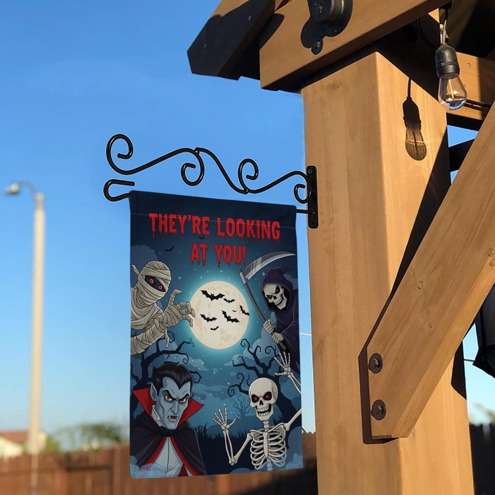 Halloween Garden Flag with Vampire Skeleton Grim Reaper Mummy | Spooky Outdoor Yard Decor