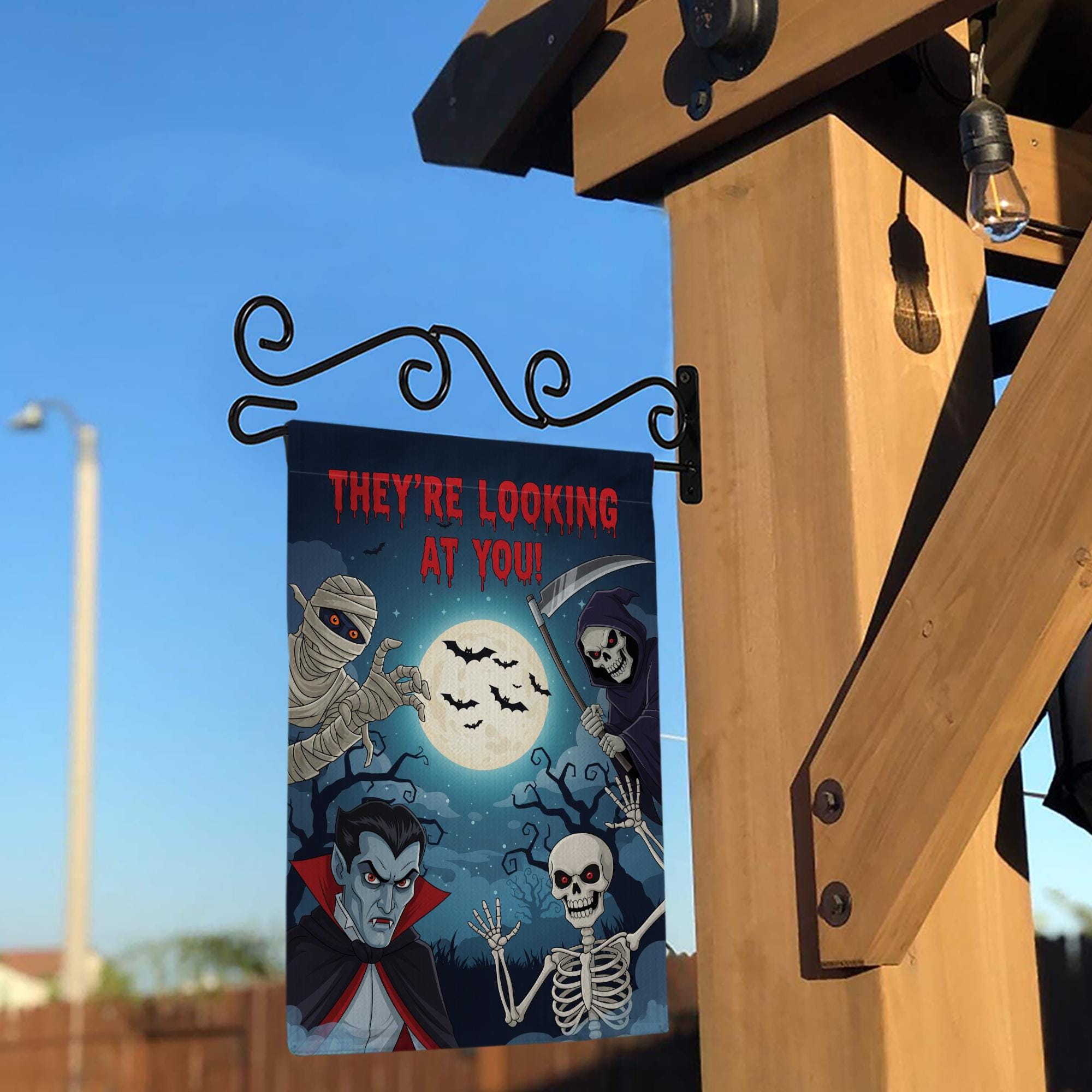 Halloween Garden Flag with Vampire Skeleton Grim Reaper Mummy | Spooky Outdoor Yard Decor